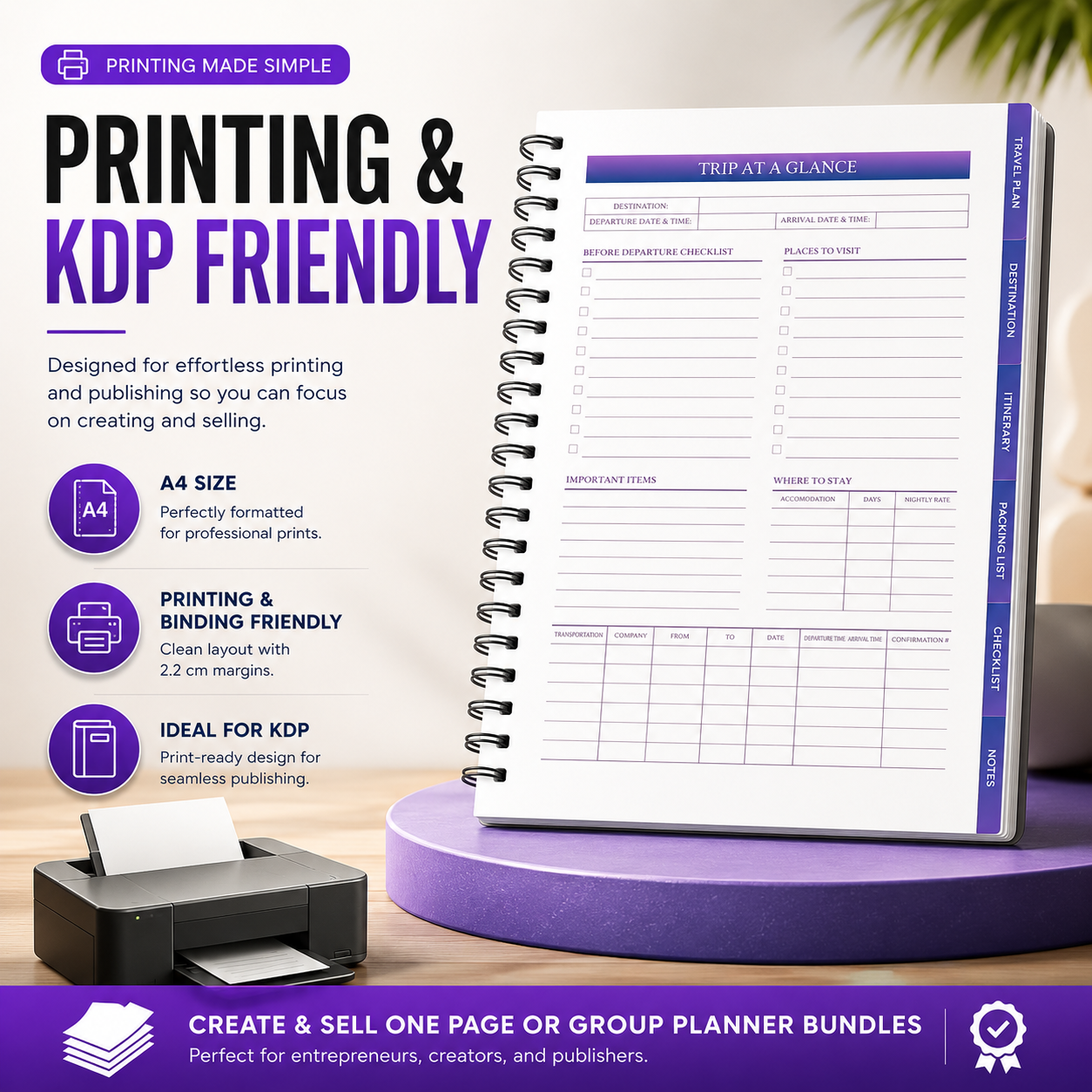 PLR Travel Planner Canva Template | Printable Travel Journal