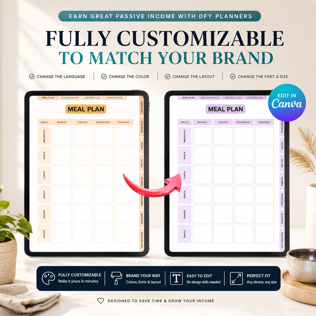 PLR Printable Recipe Journal | 70+ Page Canva Recipe Planner