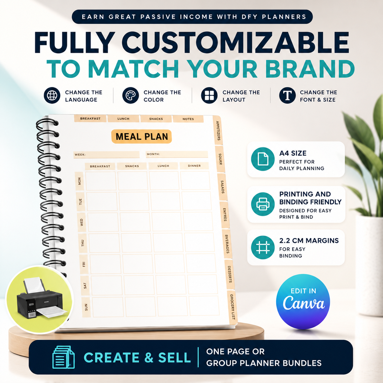 PLR Printable Recipe Journal | 70+ Page Canva Recipe Planner