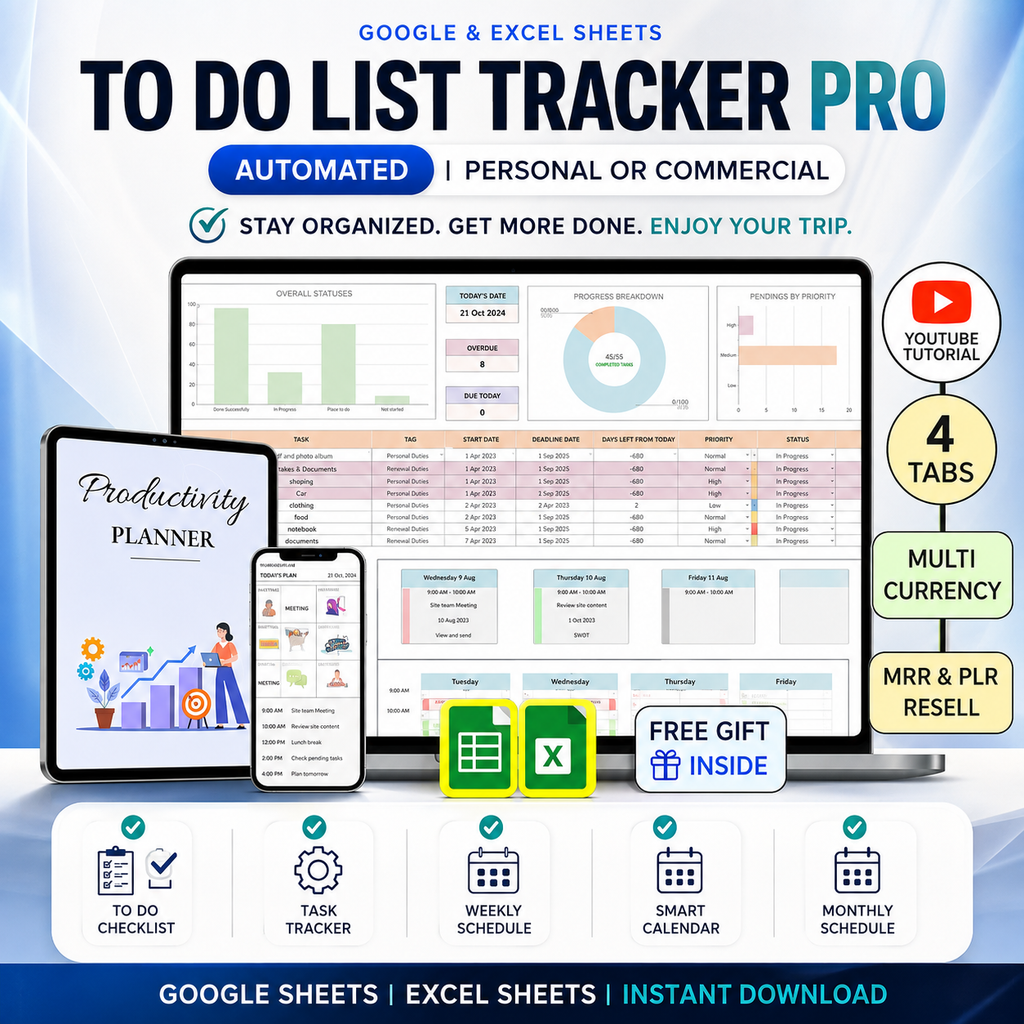 Family Organizer Spreadsheet Bundle with MRR & PLR