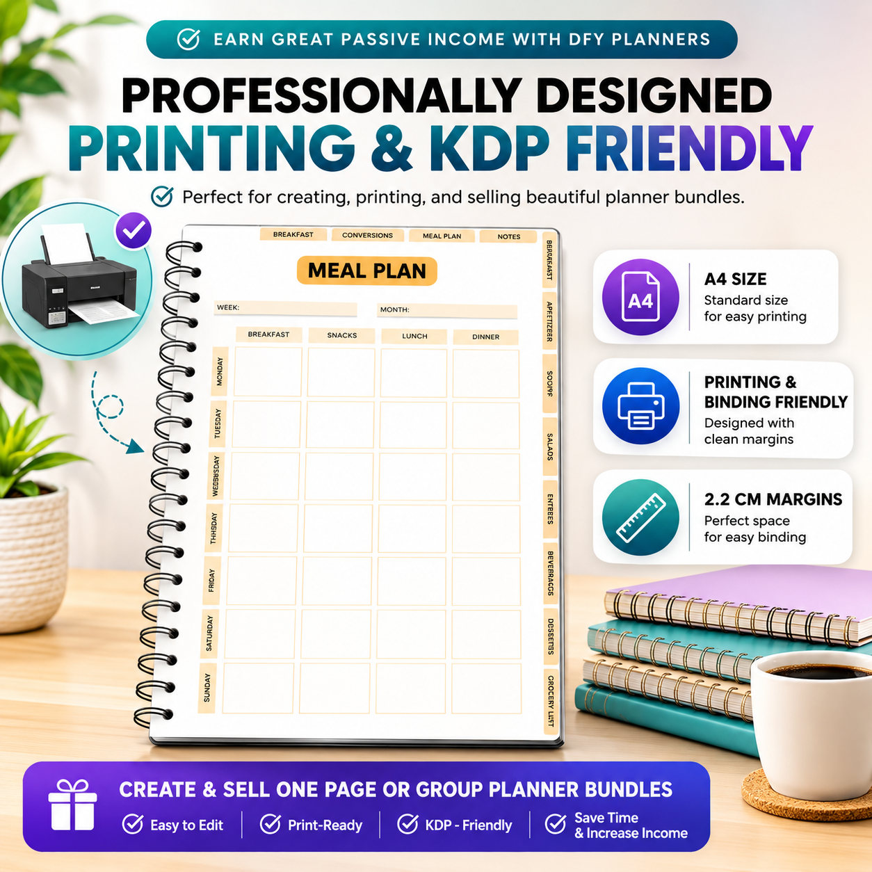 PLR Printable Recipe Journal | 70+ Page Canva Recipe Planner