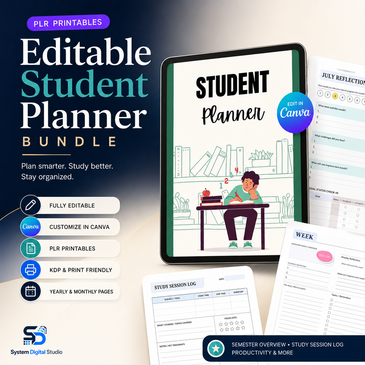 PLR Student Printable Planner | Editable Canva Template