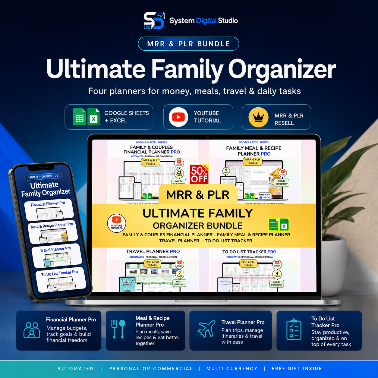 Family Organizer Spreadsheet Bundle with MRR & PLR