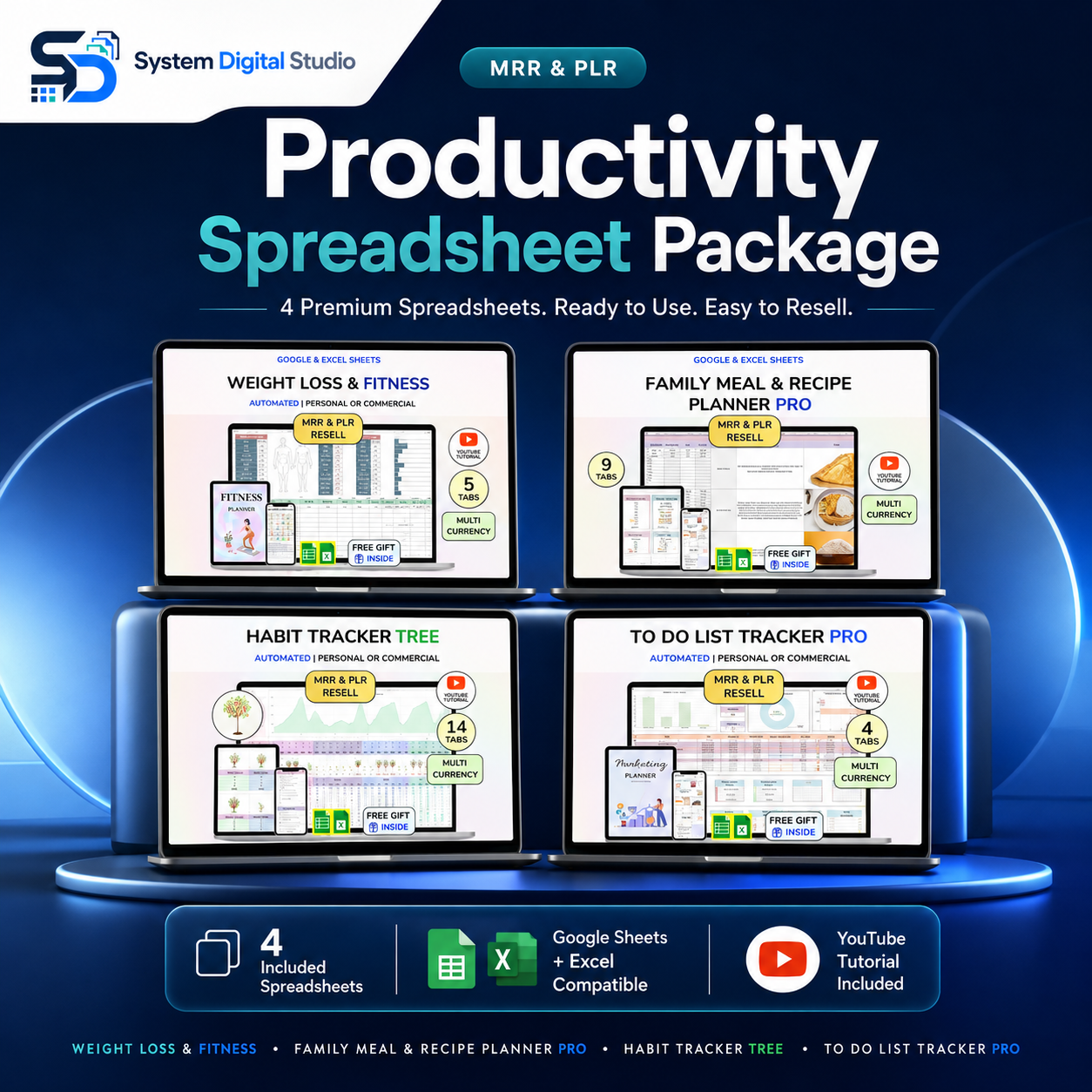 Productivity Spreadsheet Bundle with PLR & MRR