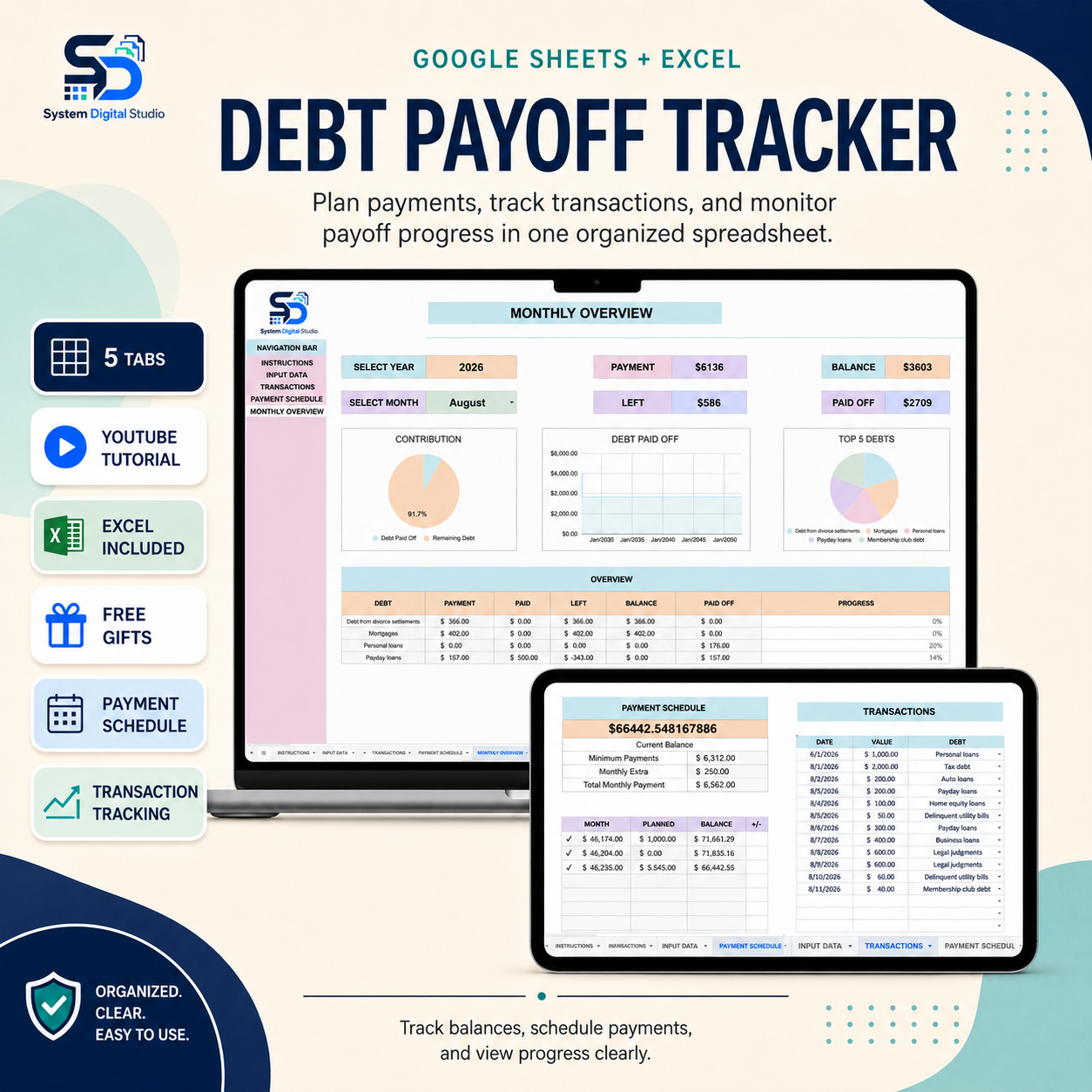 DEBT PAYOFF TRACKER | GOOGLE SHEETS + EXCEL