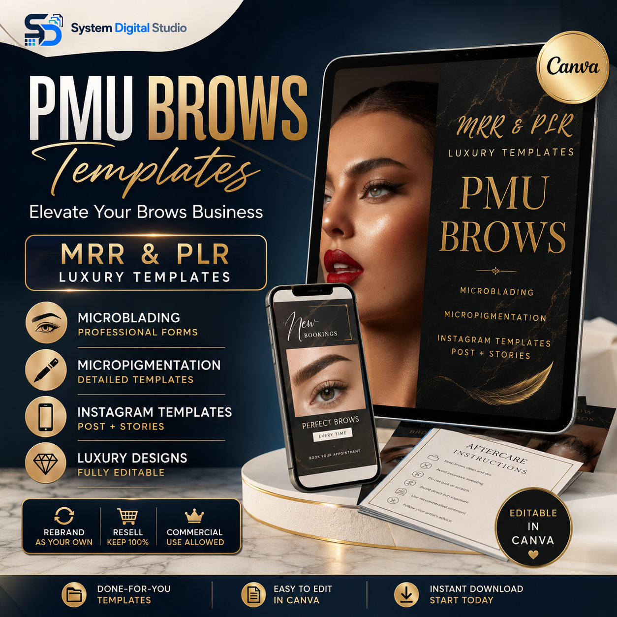120 Microblading Instagram Templates | PMU Brow Canva Templates