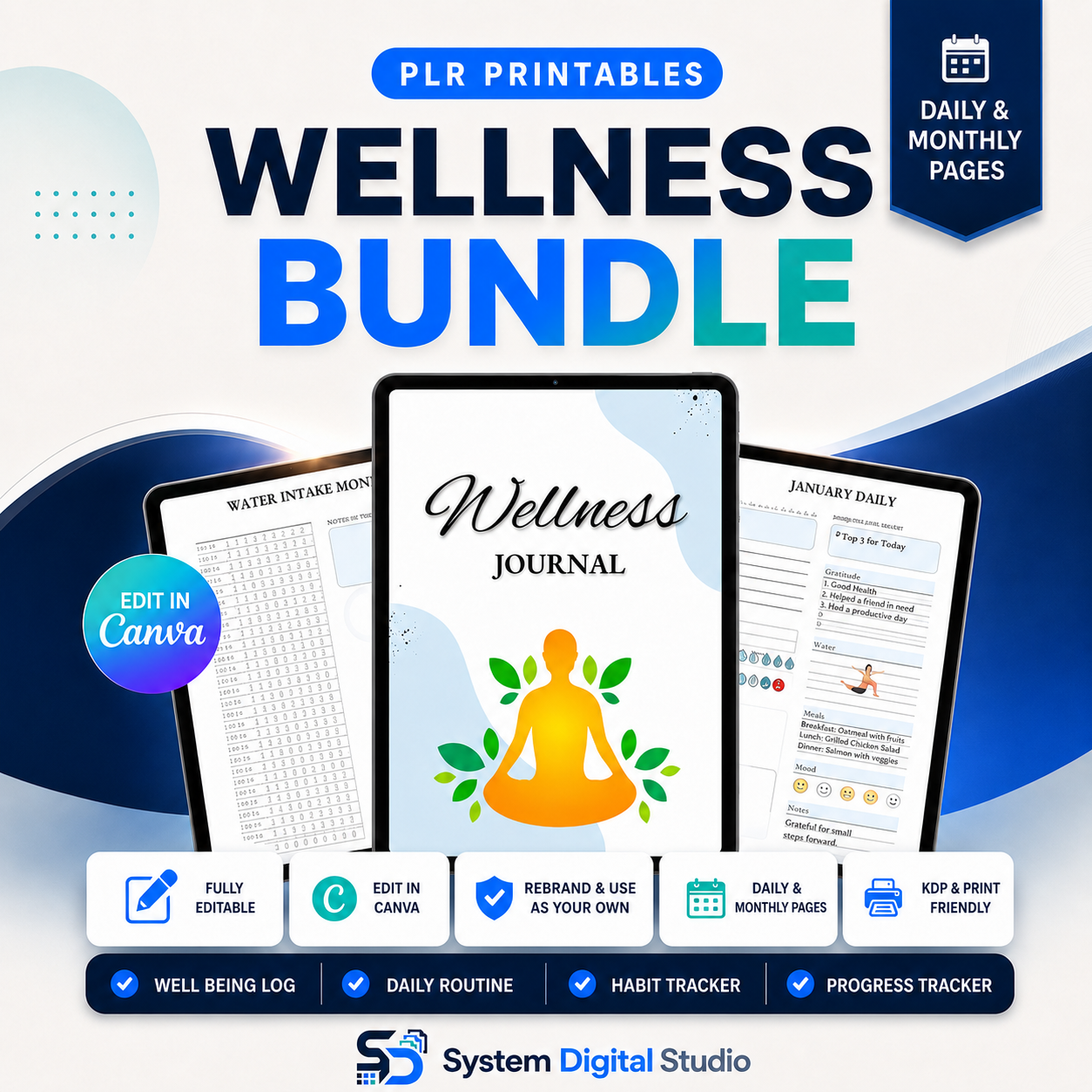 PLR Printable Wellness Journal | Editable Canva Planner