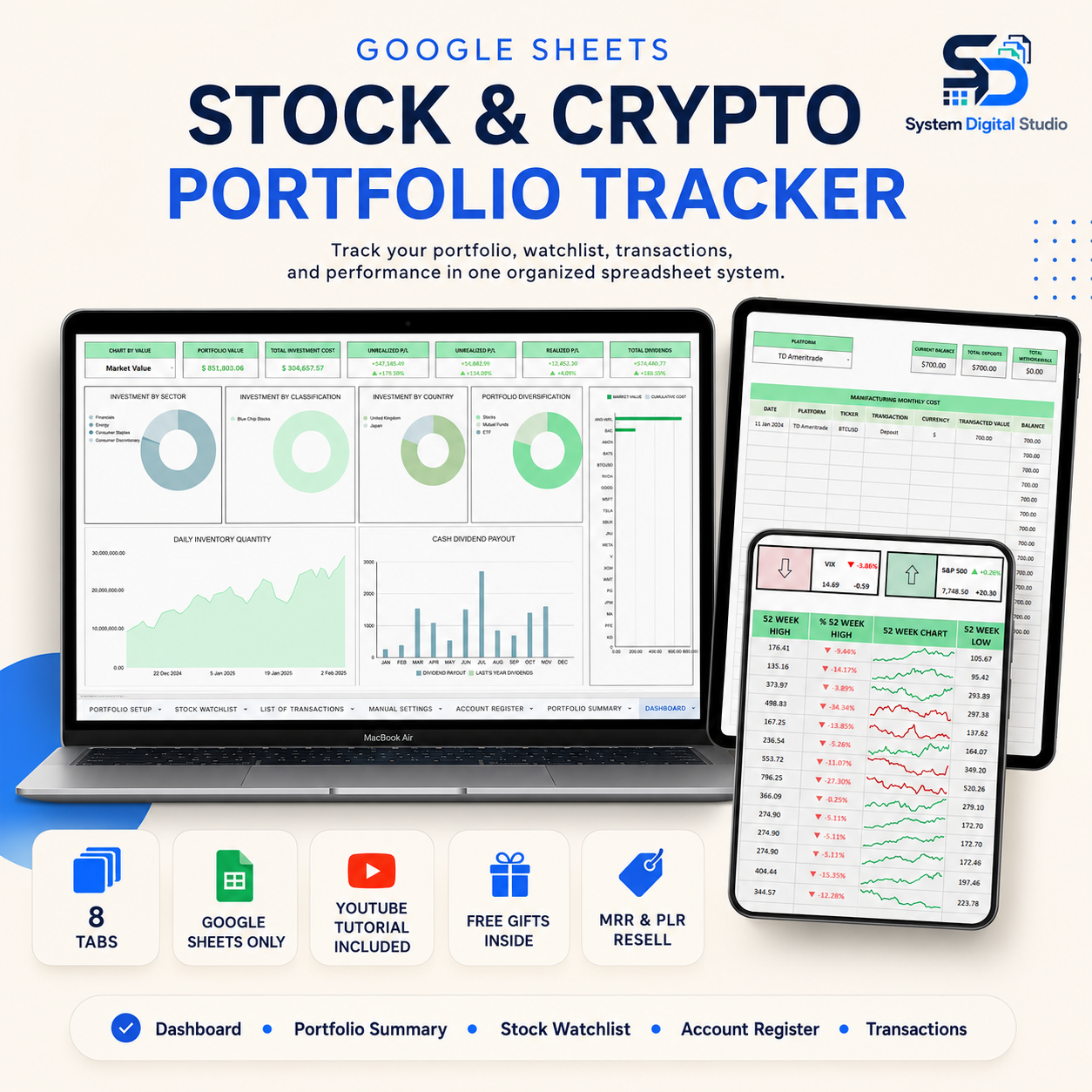 Stock & Crypto Portfolio Tracker Spreadsheet
