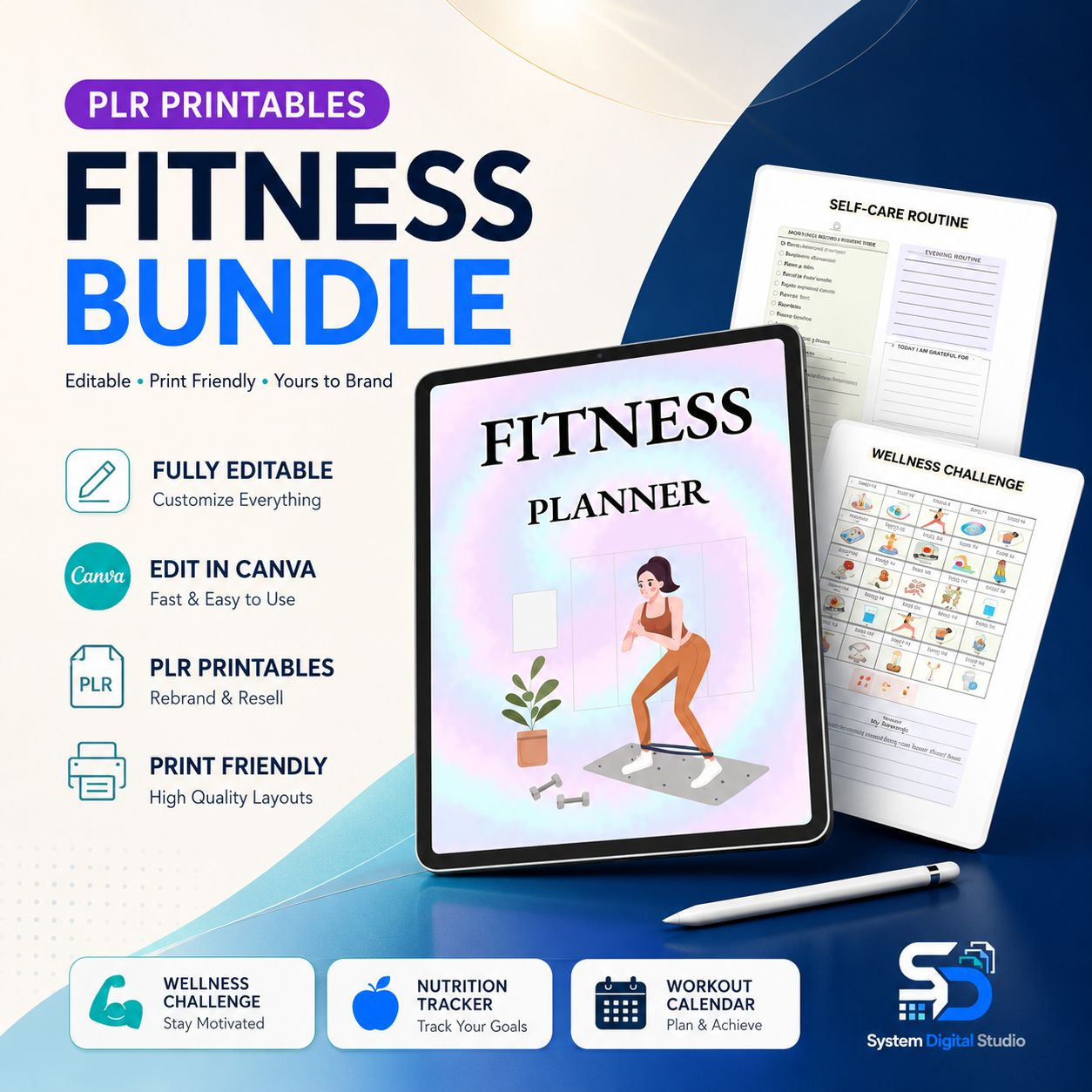 PLR Fitness Printable Planner | Editable Canva Planner
