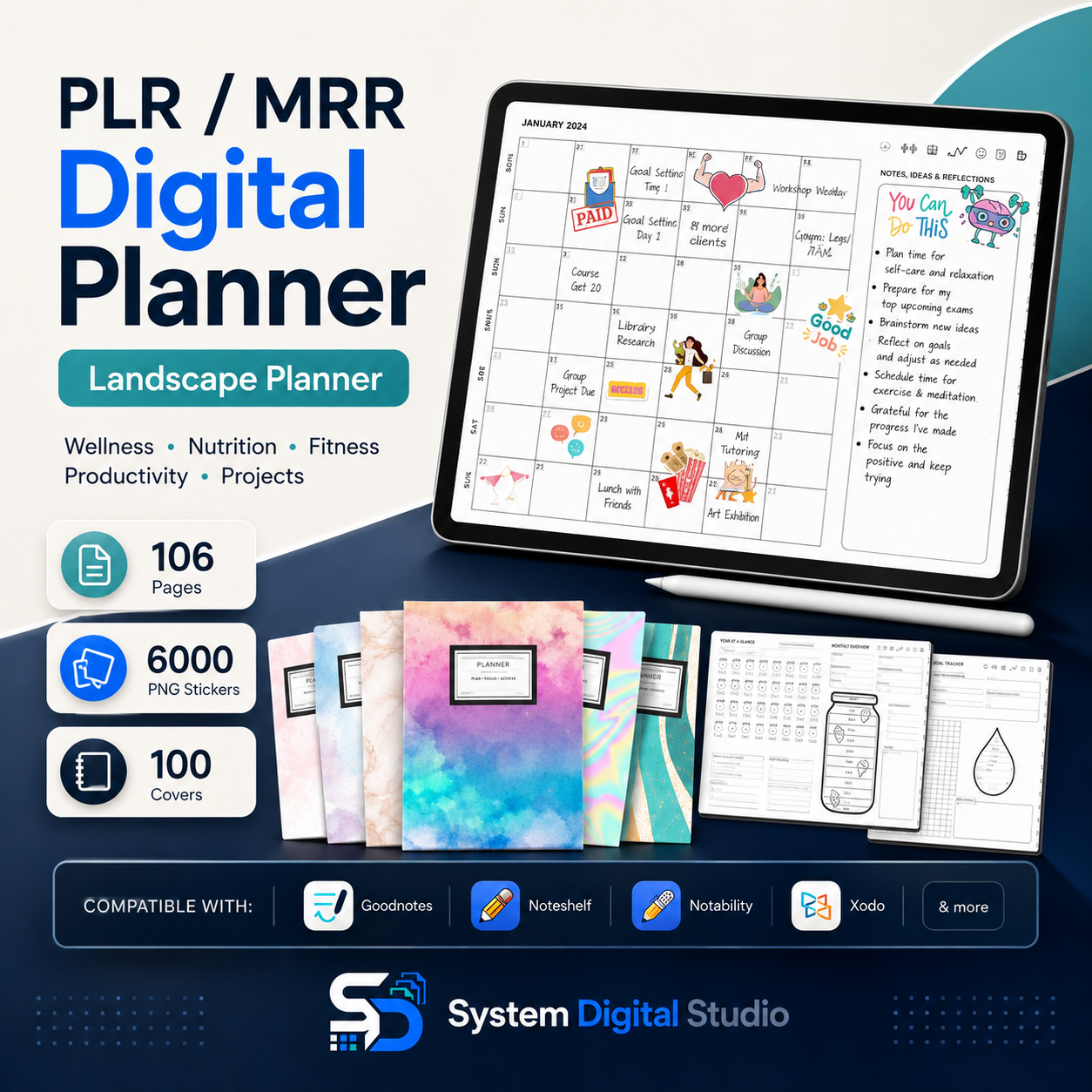 PLR Digital Planner | Editable Hyperlinked Landscape Planner