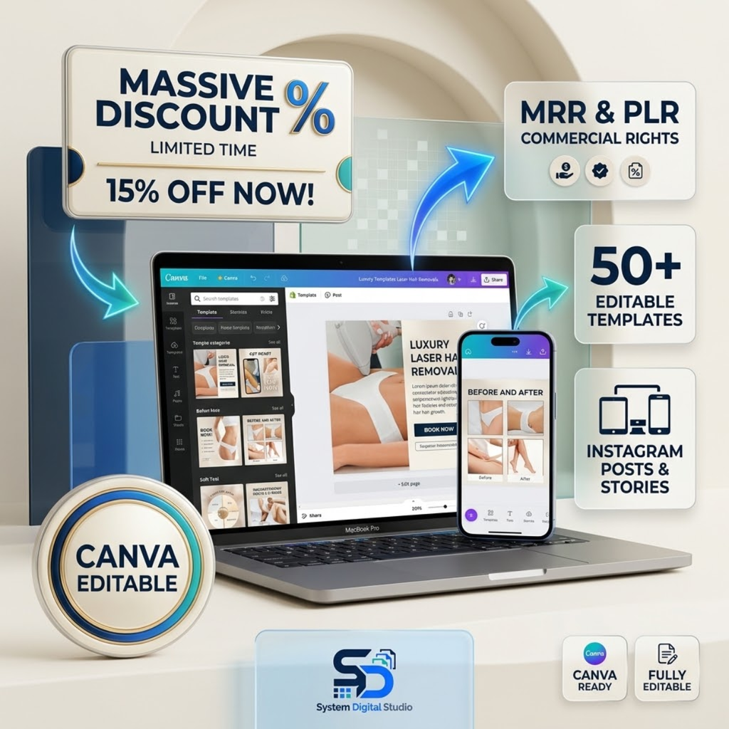 120 Laser Hair Removal Templates | Esthetician Social Media Templates