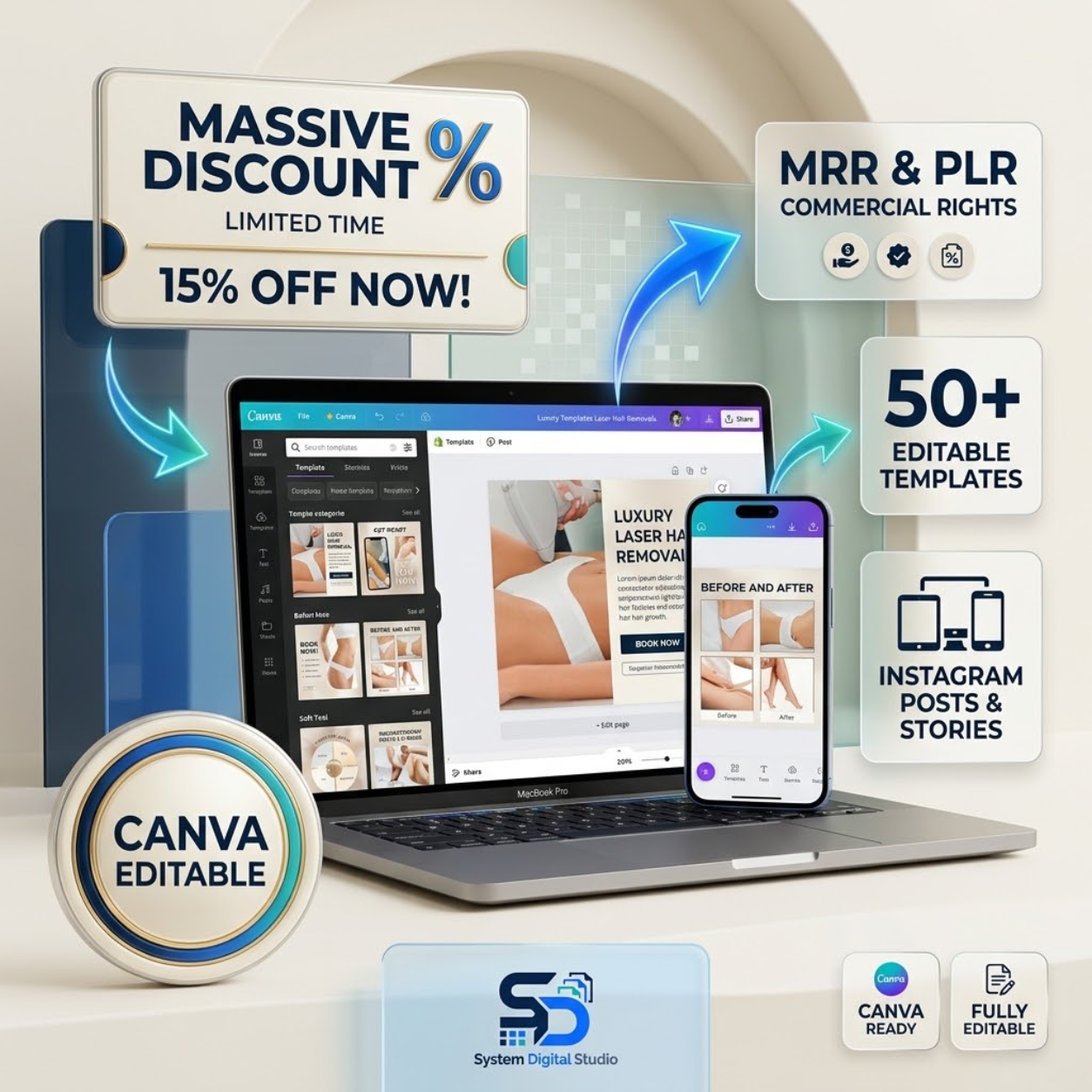 120 Laser Hair Removal Templates | Esthetician Social Media Templates