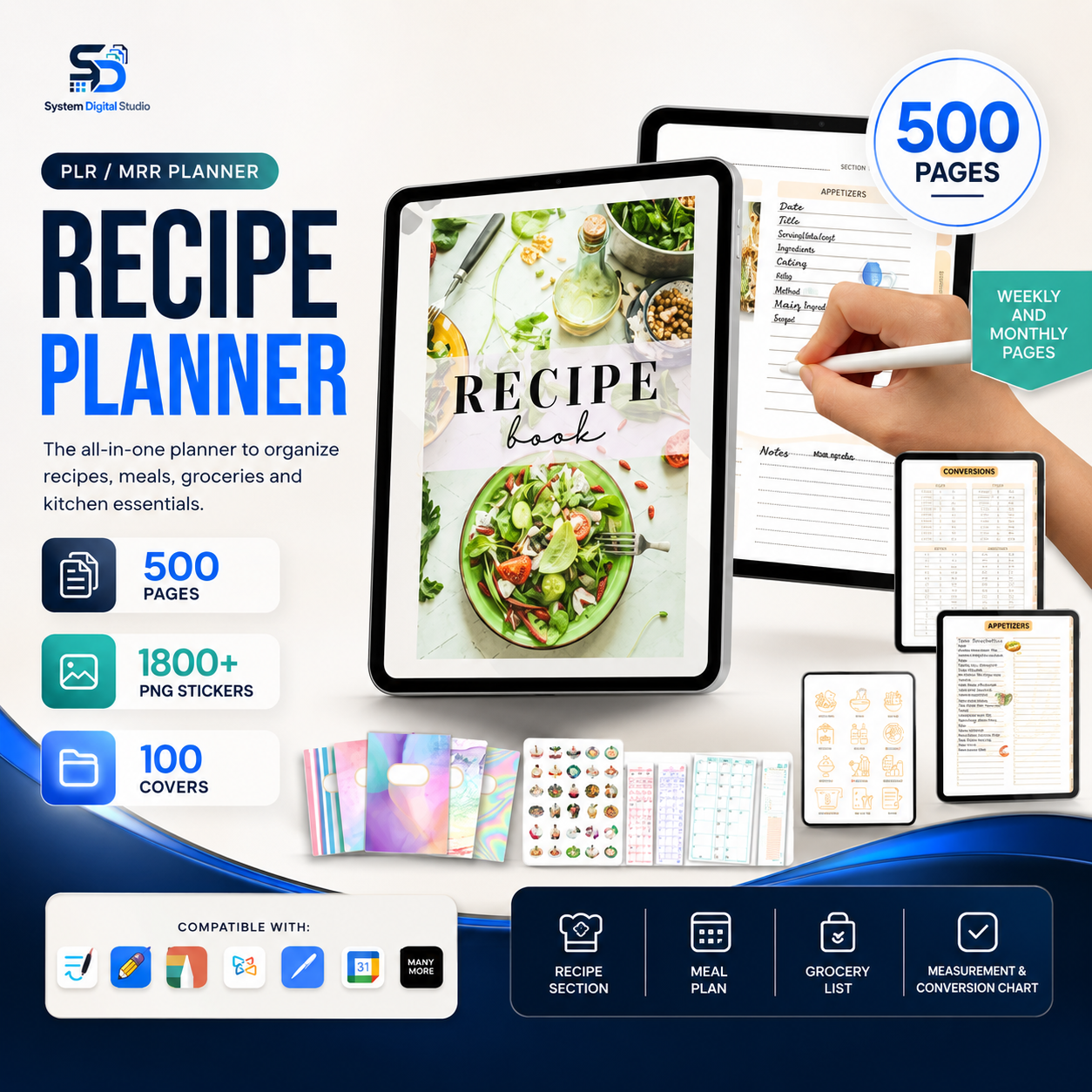 Recipe Digital Planner PLR MRR | 500-Page Canva Template
