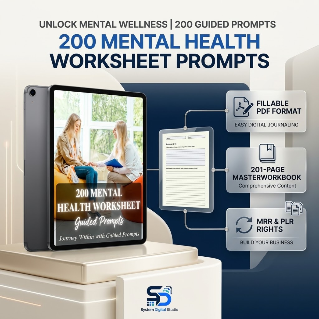 200 Mental Health Worksheet Prompts | Fillable PDF & Printable