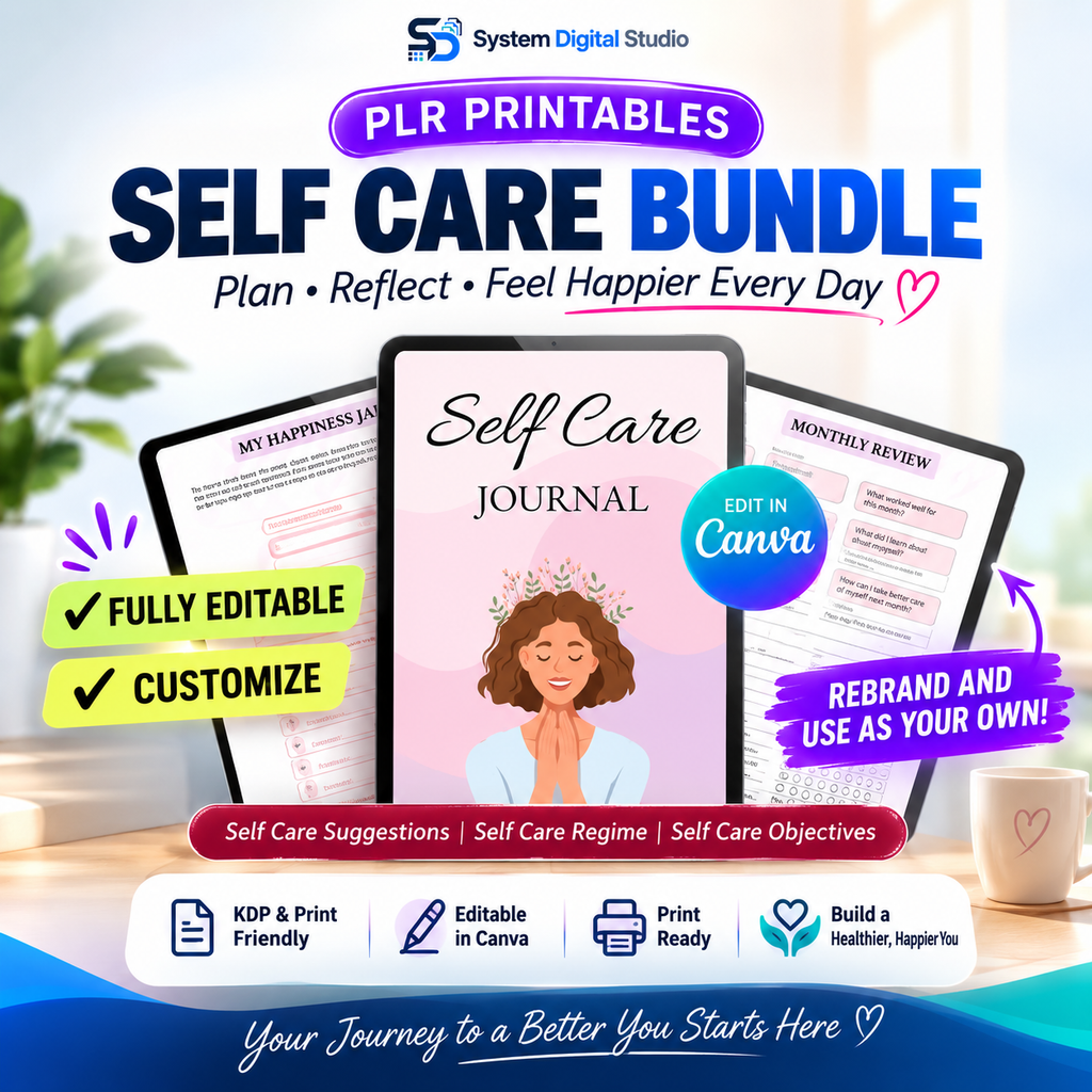 PLR Printable Self Care Planner | Editable Canva Template