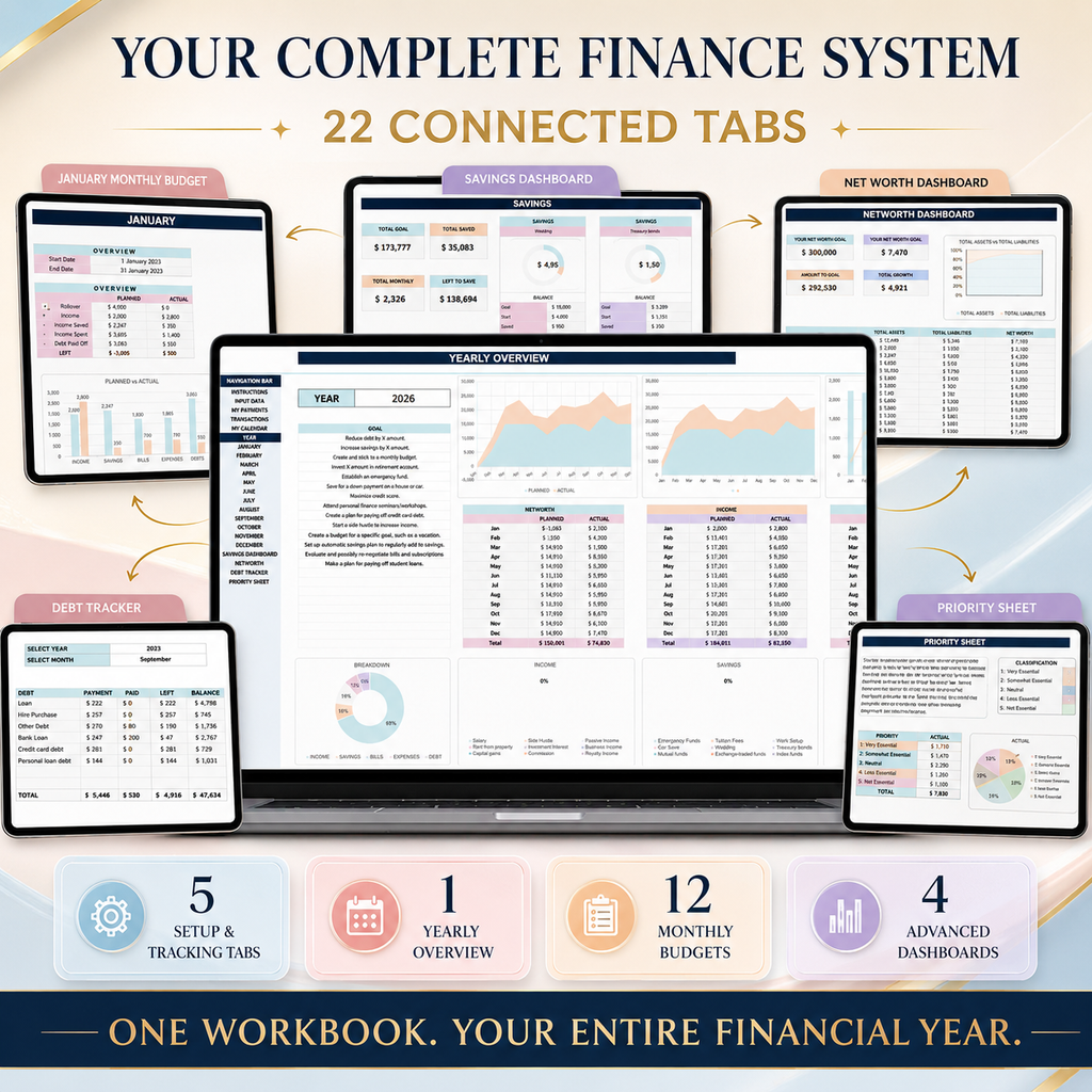 Personal Finance Tracker | 22-Tab Budget Spreadsheet for Google Sheets & Excel