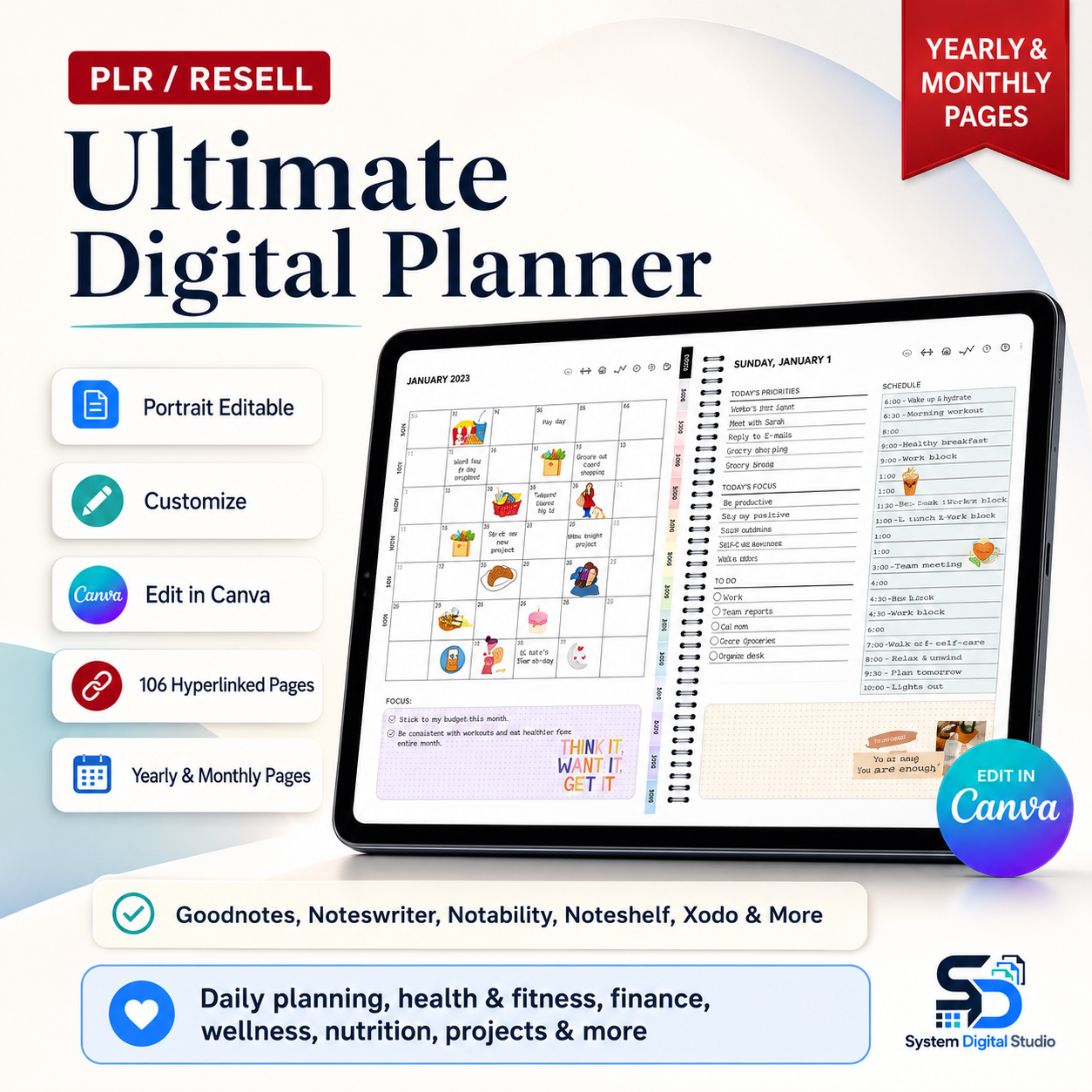 Hyperlinked Digital Planner Bundle with PLR Rights