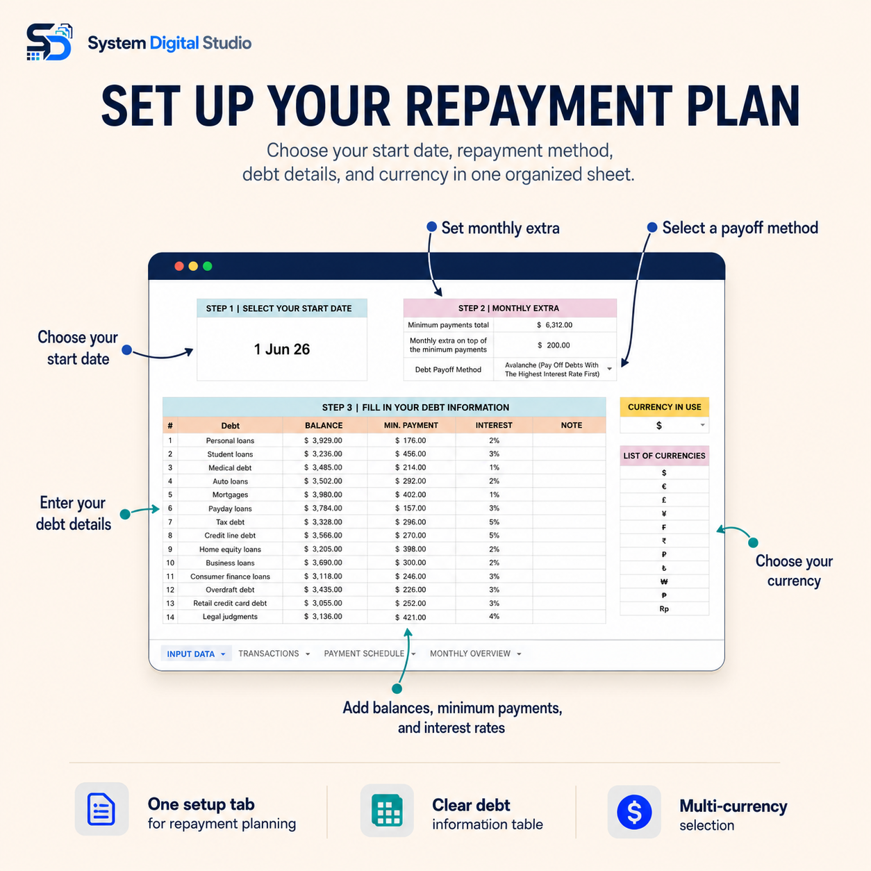 DEBT PAYOFF TRACKER | GOOGLE SHEETS + EXCEL