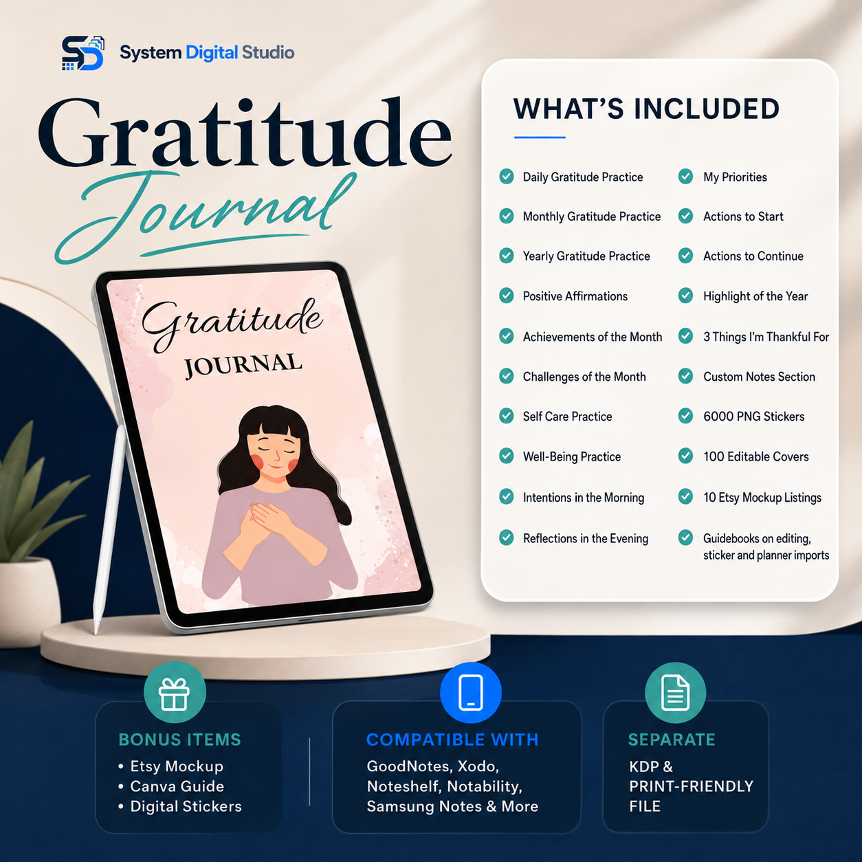 Gratitude Journal Digital Planner with PLR & MRR Rights