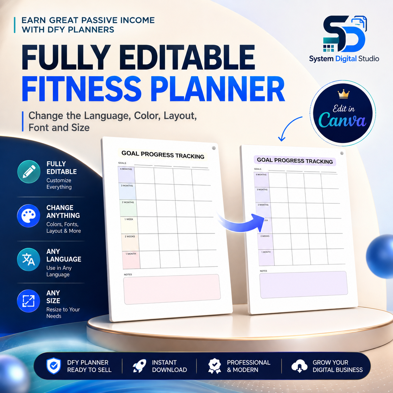 PLR Fitness Printable Planner | Editable Canva Planner