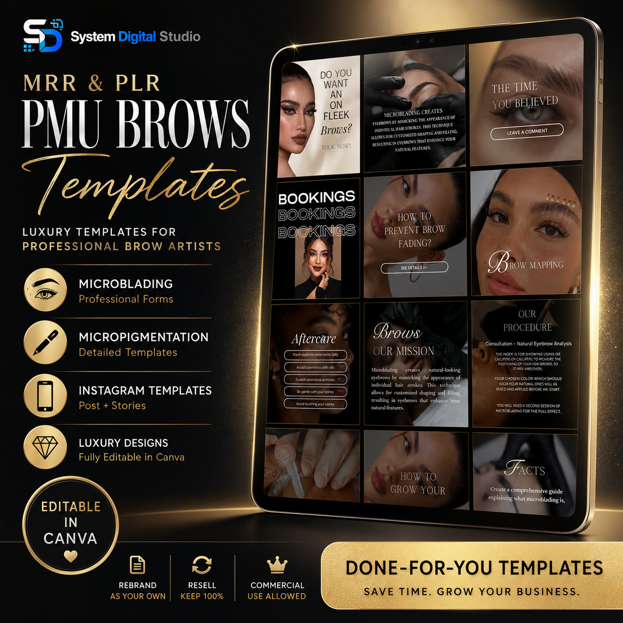 120 Microblading Instagram Templates | PMU Brow Canva Templates