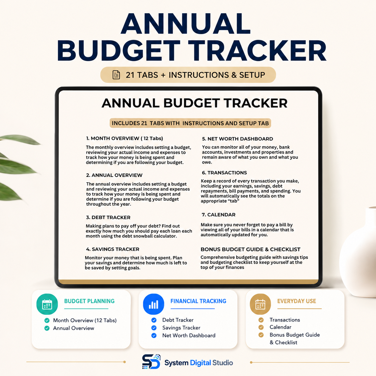Annual Budget Spreadsheet for Google Sheets & Excel