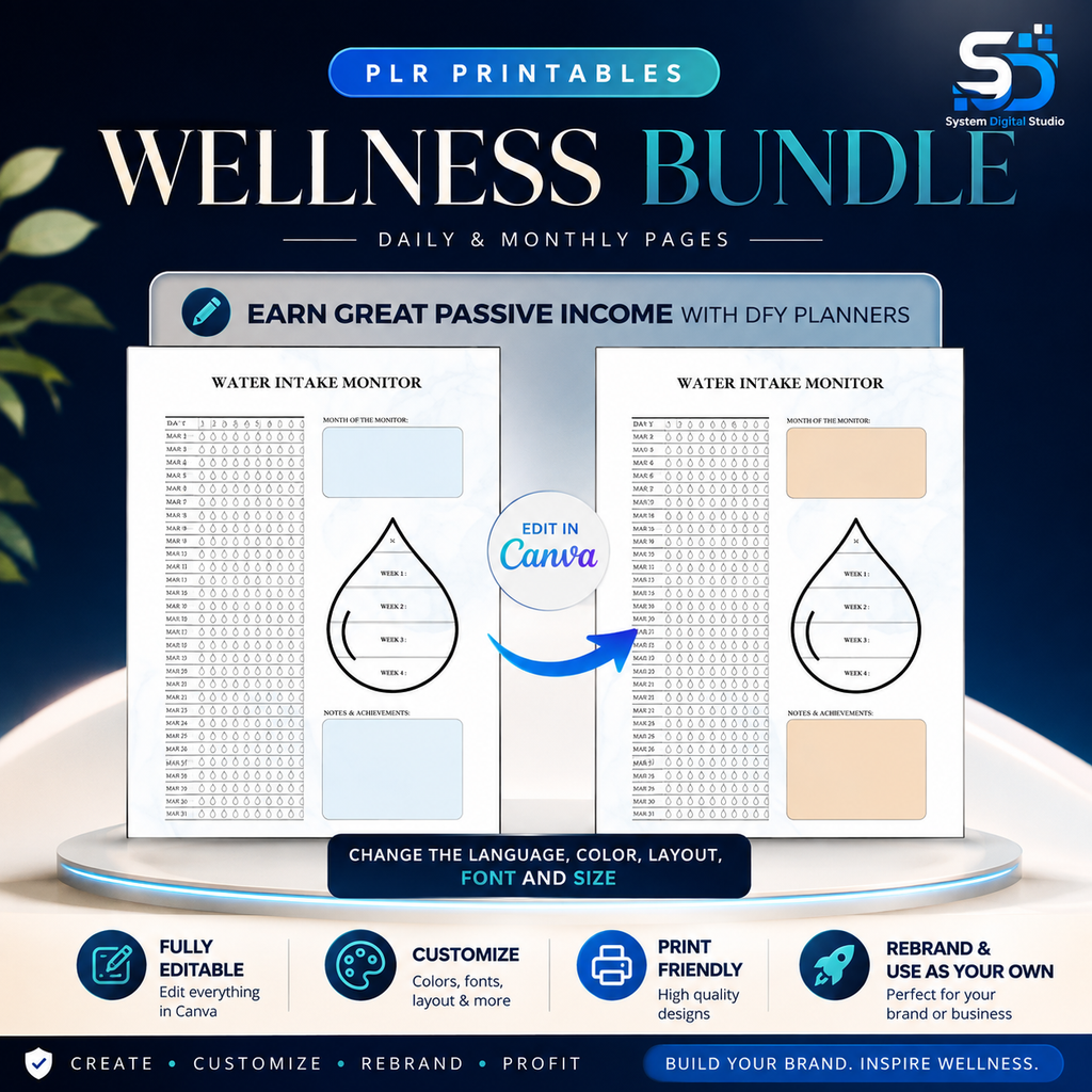 PLR Printable Wellness Journal | Editable Canva Planner