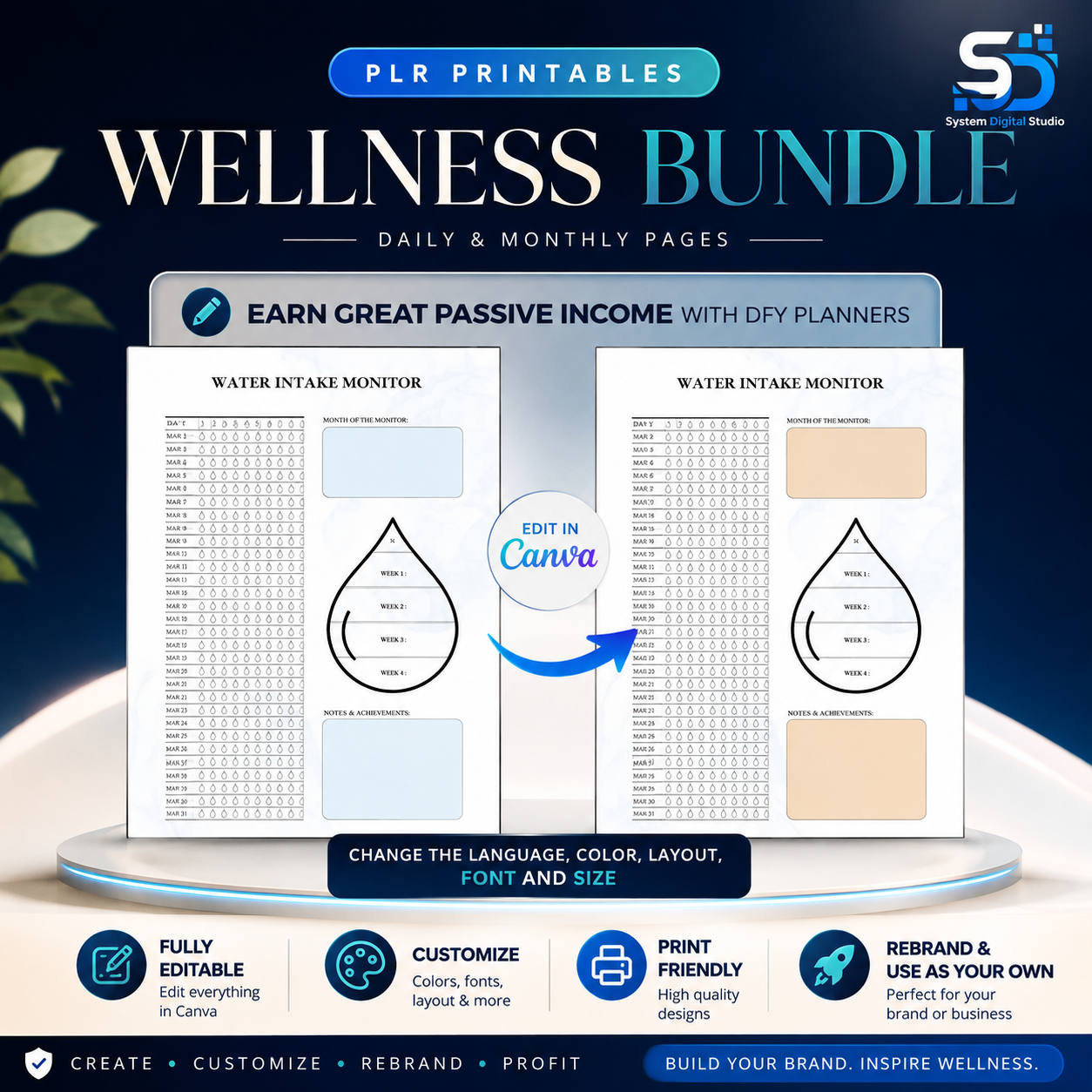 PLR Printable Wellness Journal | Editable Canva Planner