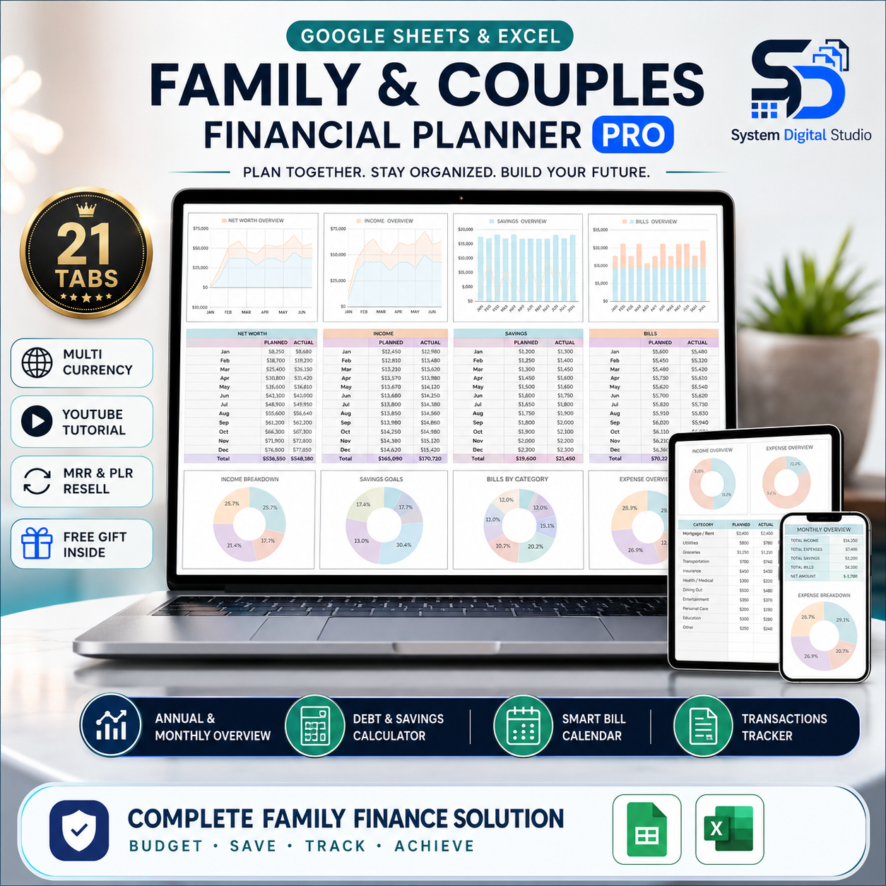 Family Organizer Spreadsheet Bundle with MRR & PLR