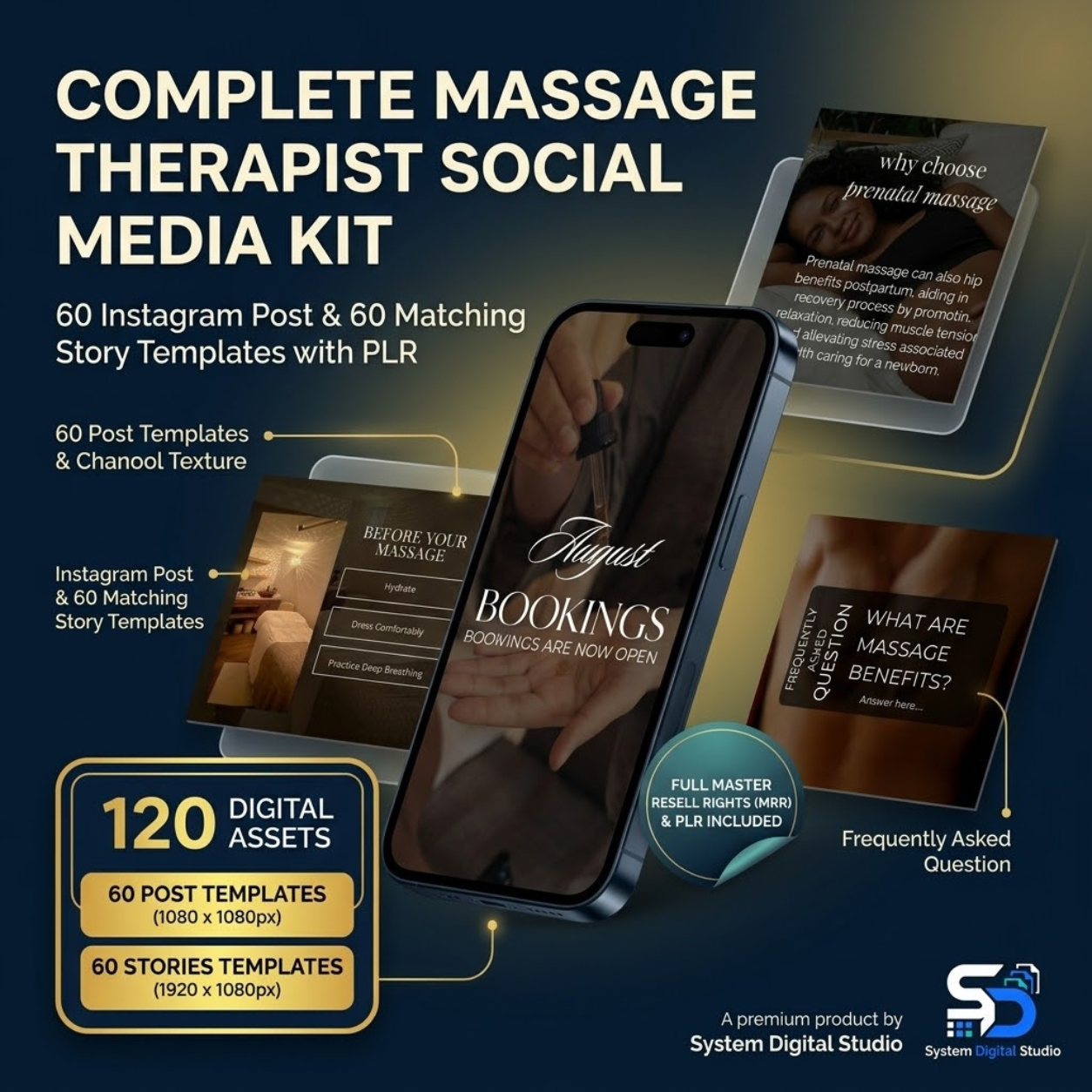 180 Massage Instagram Templates | Massage Therapist Social Media Posts | Spa Instagram Posts