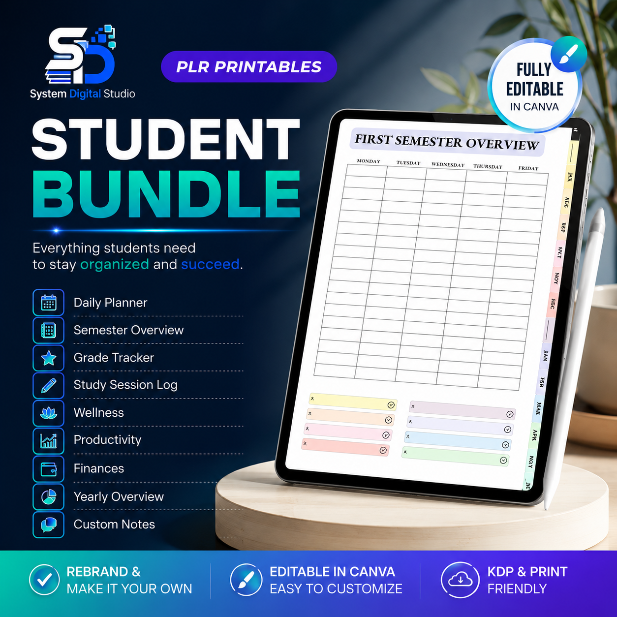 PLR Student Printable Planner | Editable Canva Template