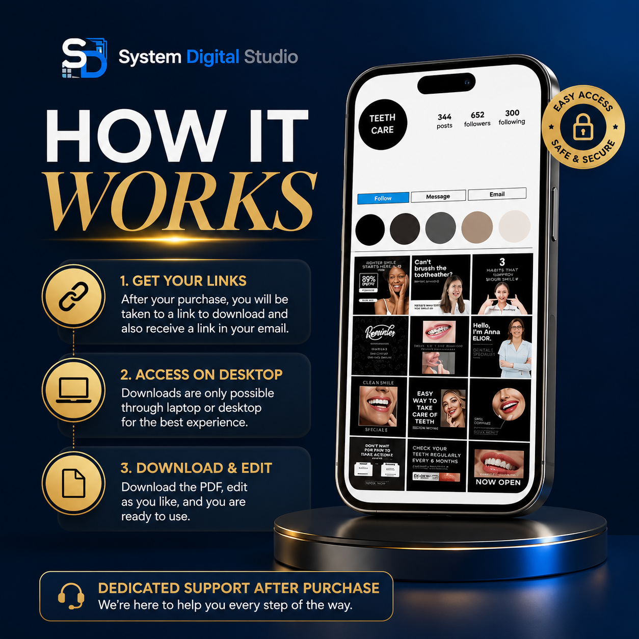 60 Teeth Whitening Instagram Templates | Tooth Gem Canva Templates
