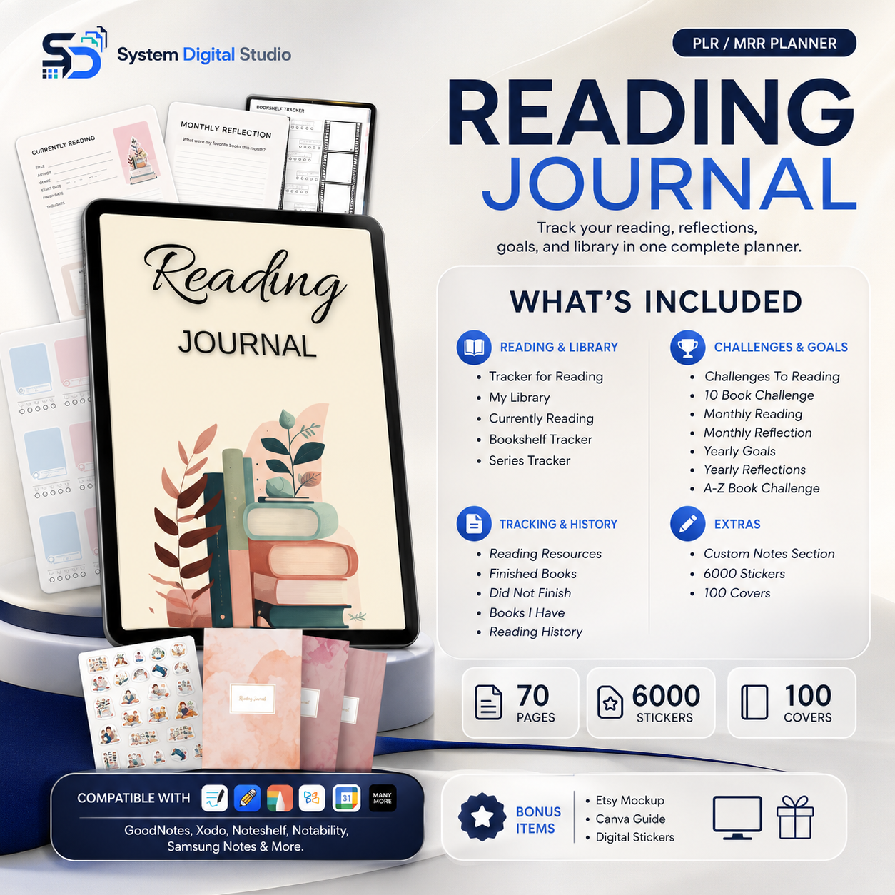 Reading Journal PLR Planner with Master Resell Rights