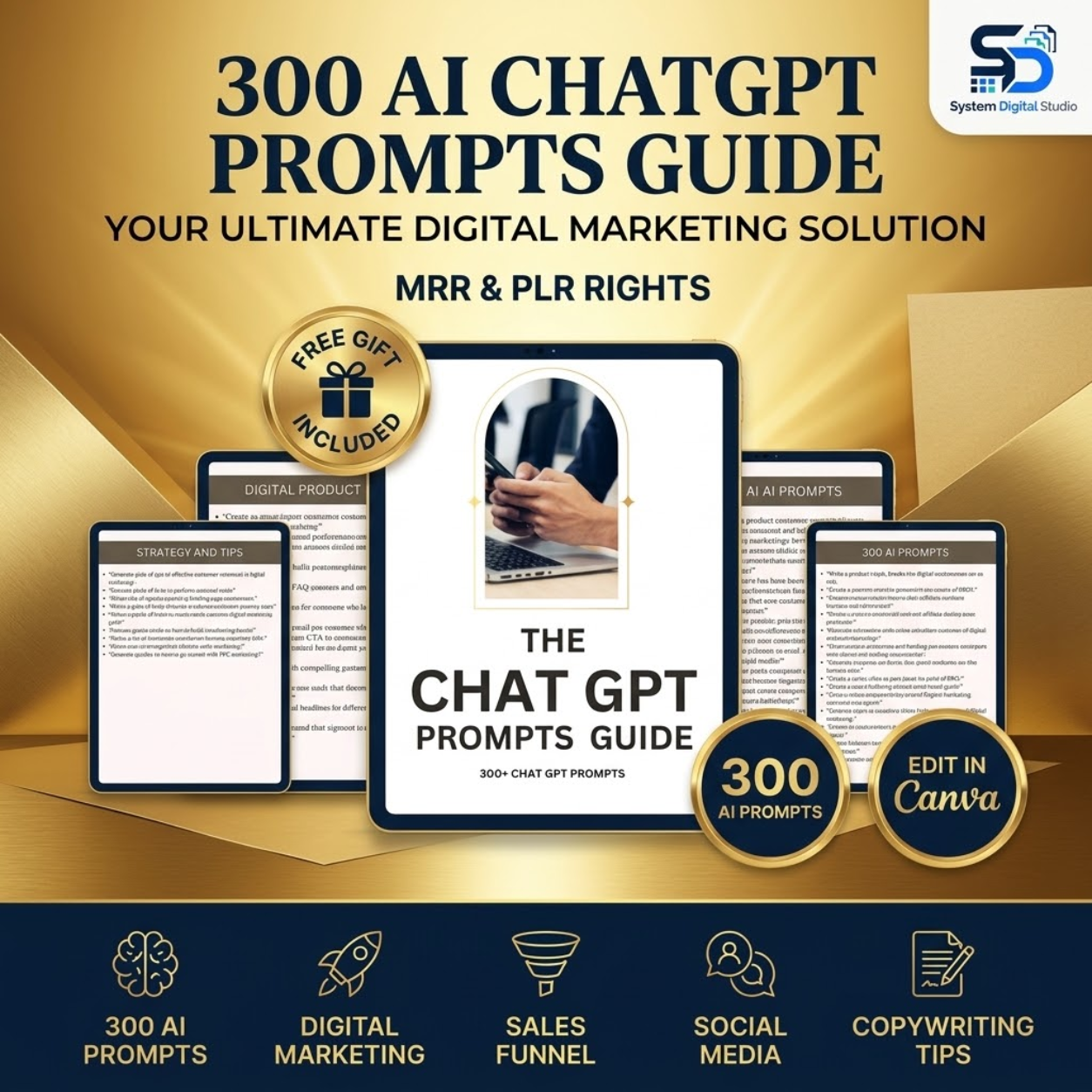 300+ ChatGPT Prompts Guide | Editable PLR MRR Ebook