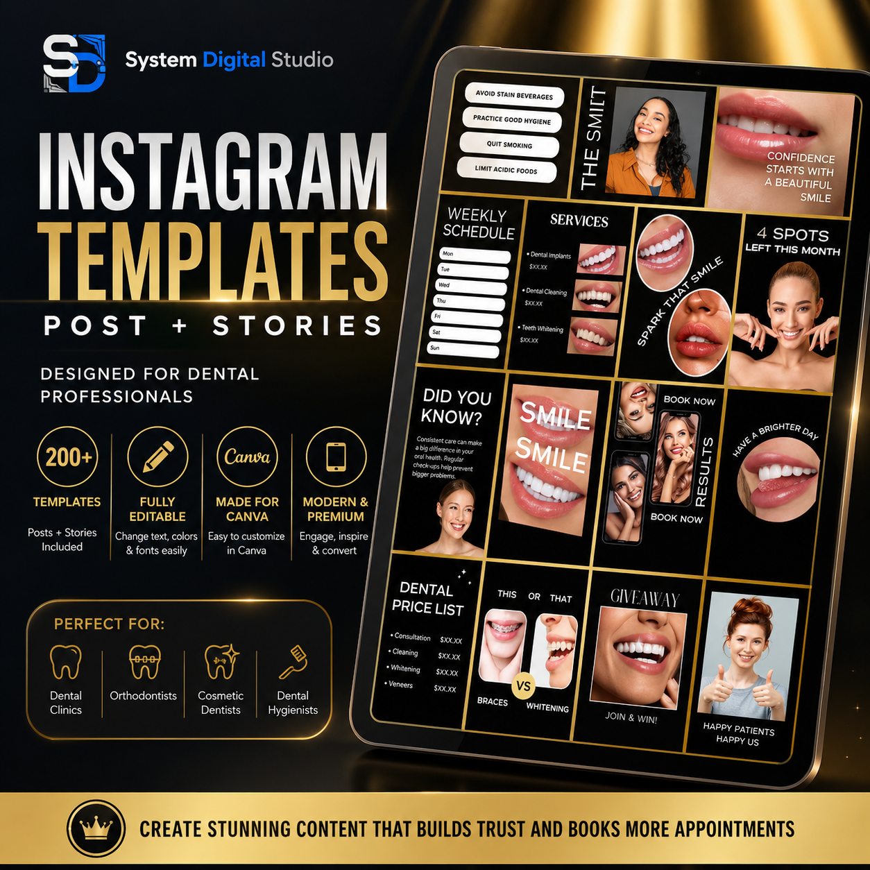 60 Teeth Whitening Instagram Templates | Tooth Gem Canva Templates