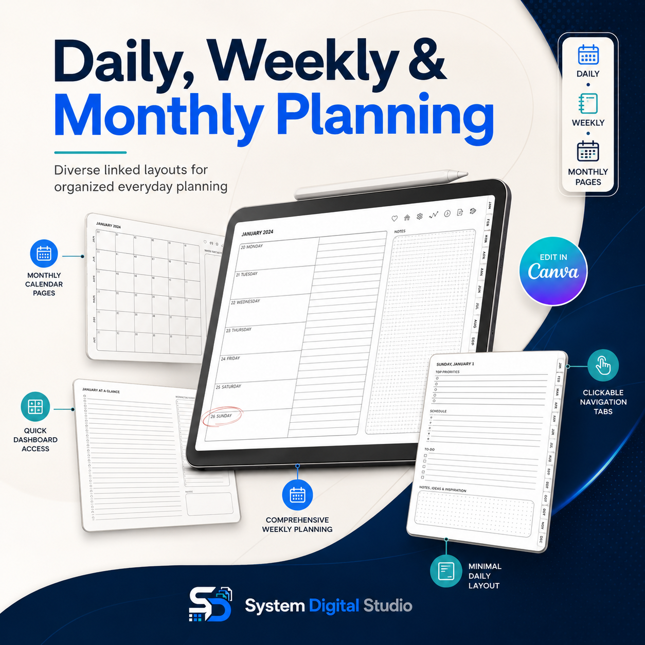 PLR Digital Planner | Editable Hyperlinked Landscape Planner