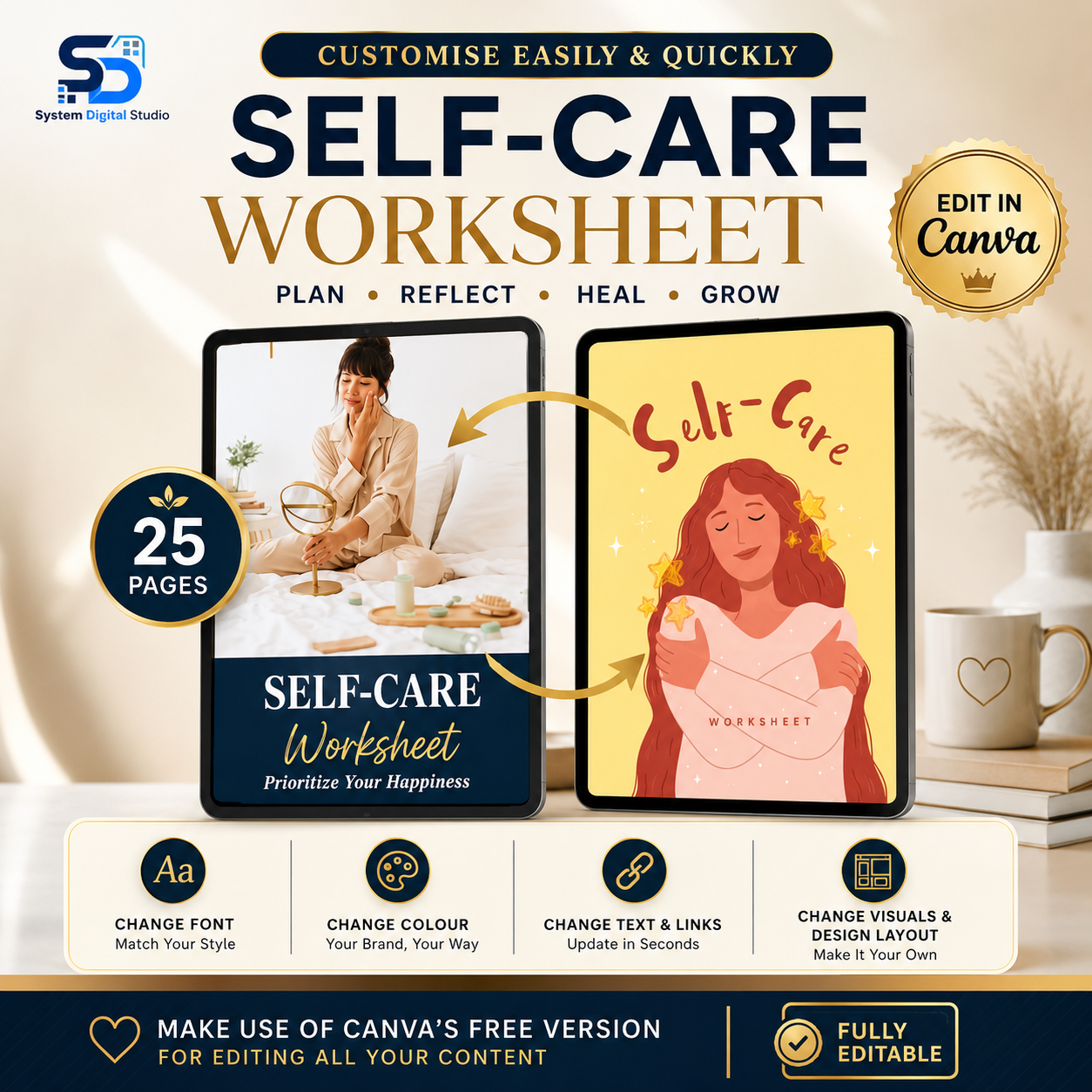 Self-Care Worksheet | Fillable PDF | Printable Planner