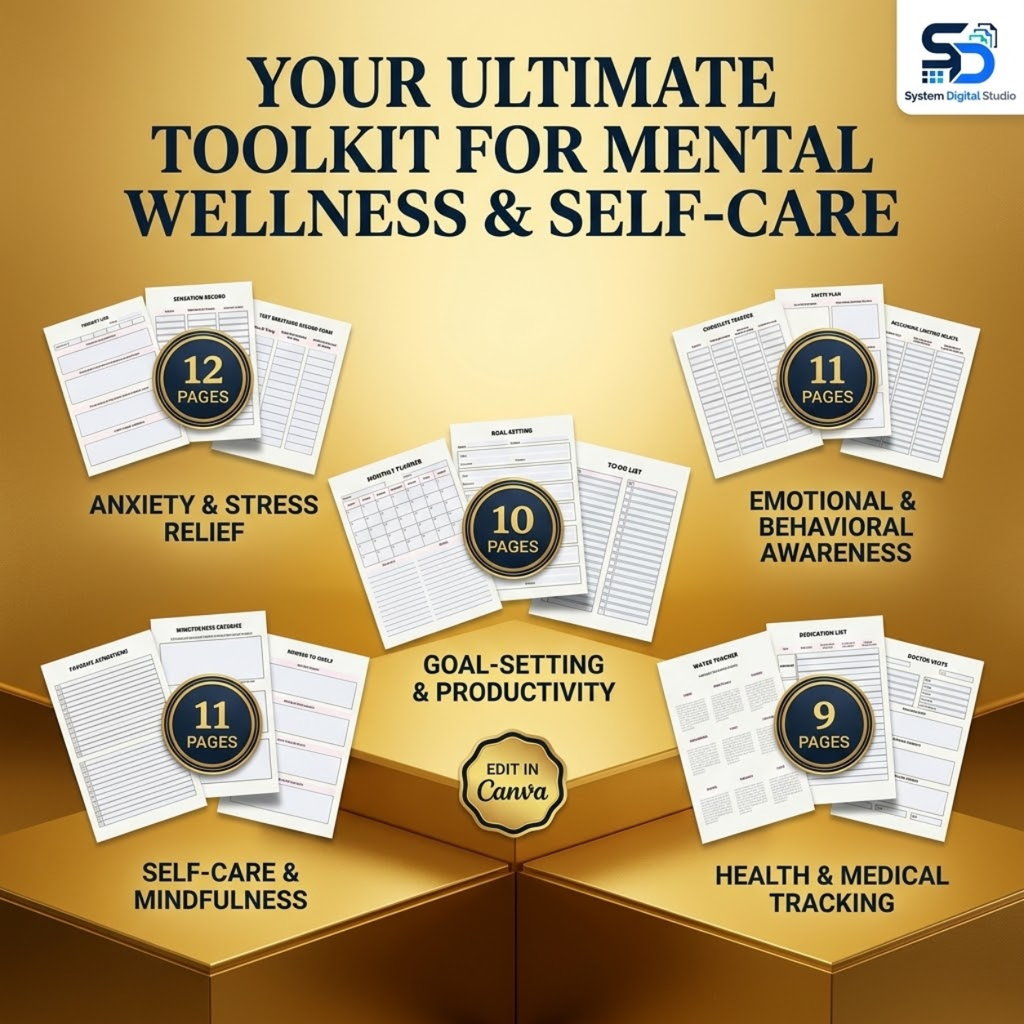 Mental Health Worksheets | Printable Self-Care & Wellness Bundle