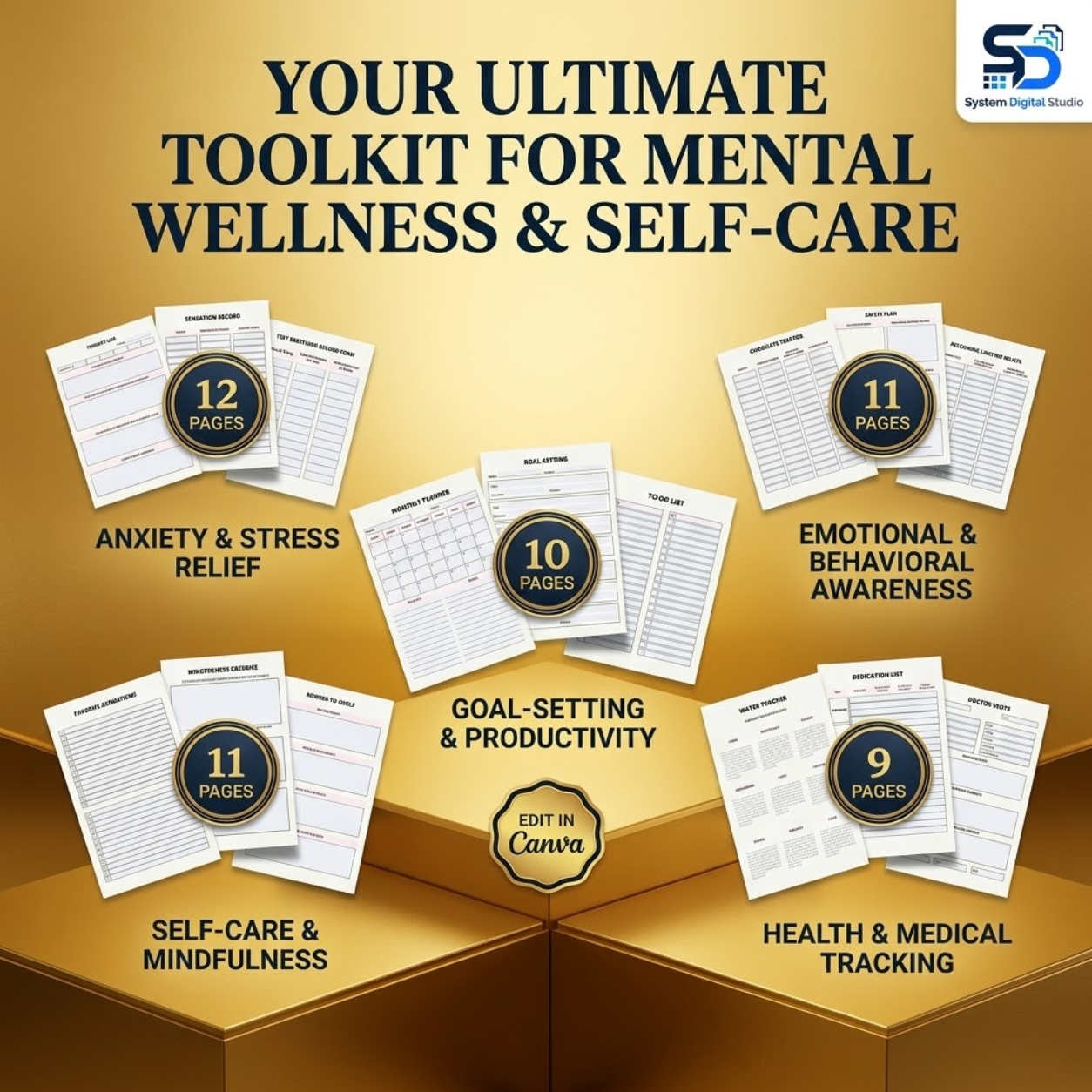 Mental Health Worksheets | Printable Self-Care & Wellness Bundle