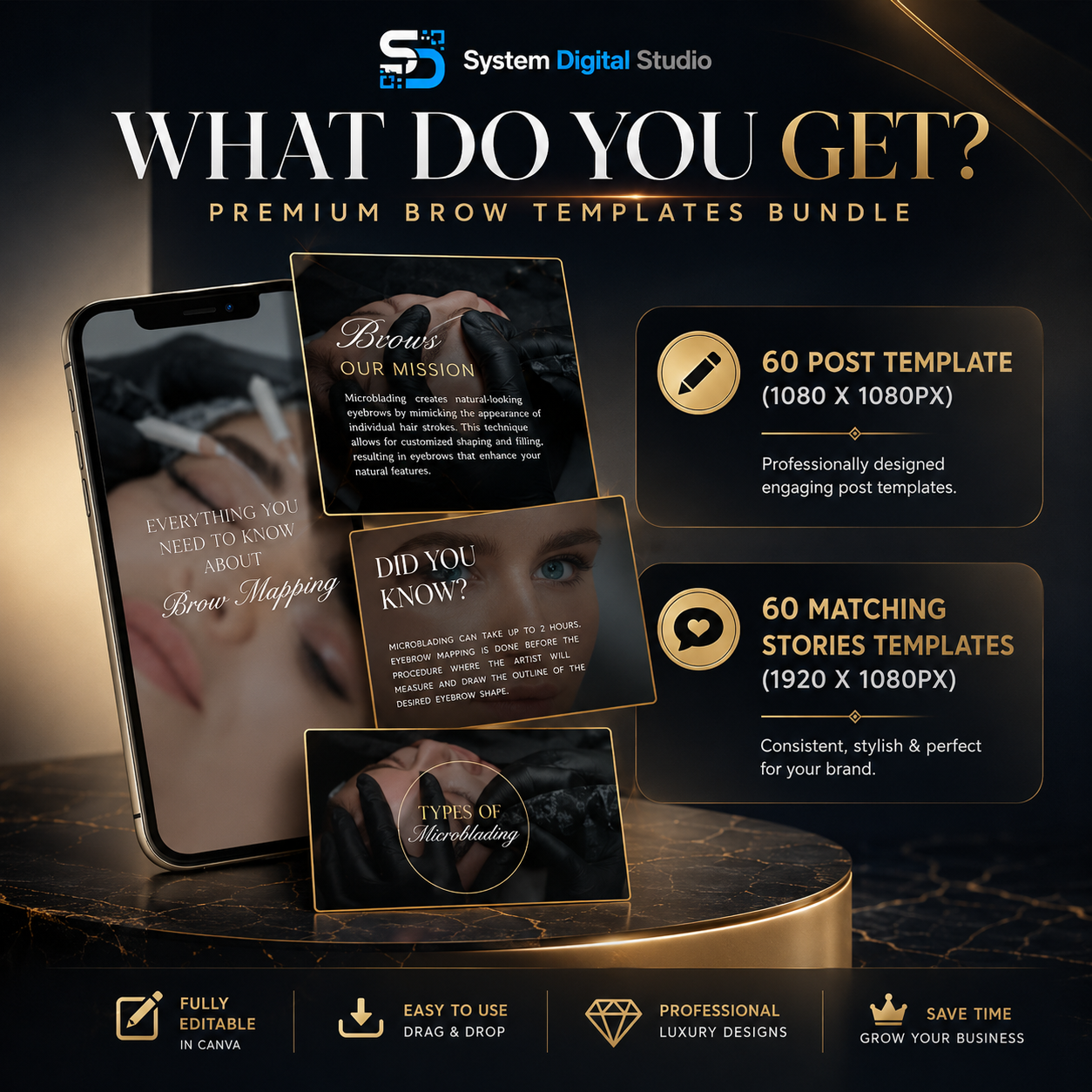120 Microblading Instagram Templates | PMU Brow Canva Templates