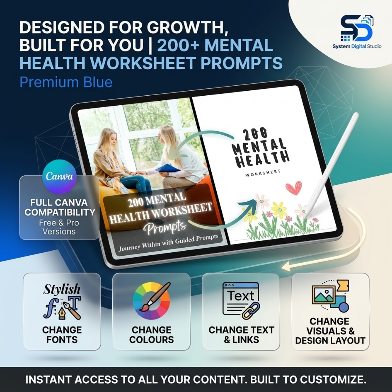 200 Mental Health Worksheet Prompts | Fillable PDF & Printable