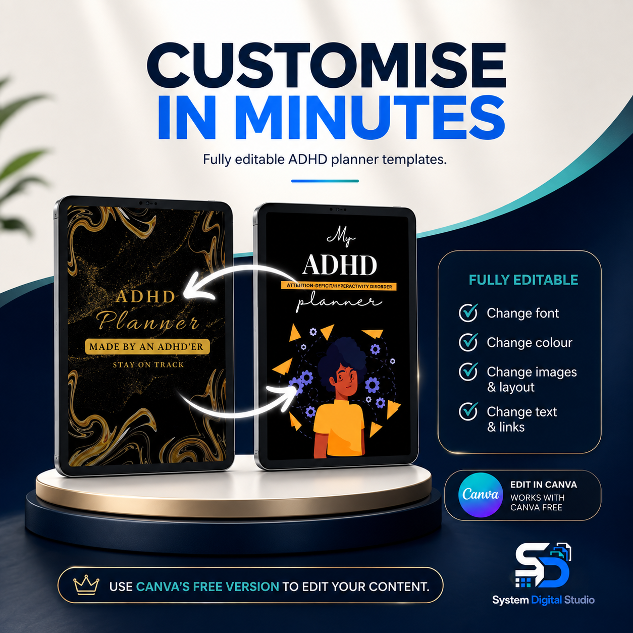 Dark Mode Adult ADHD Digital Planner with PLR & MRR Rights