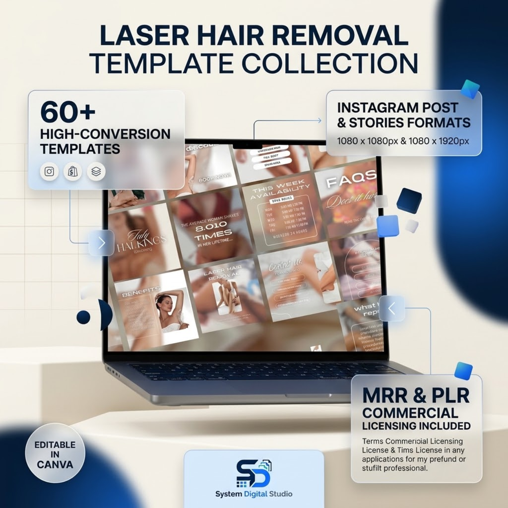 120 Laser Hair Removal Templates | Esthetician Social Media Templates