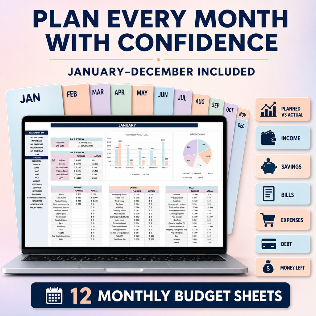 Personal Finance Tracker | 22-Tab Budget Spreadsheet for Google Sheets & Excel