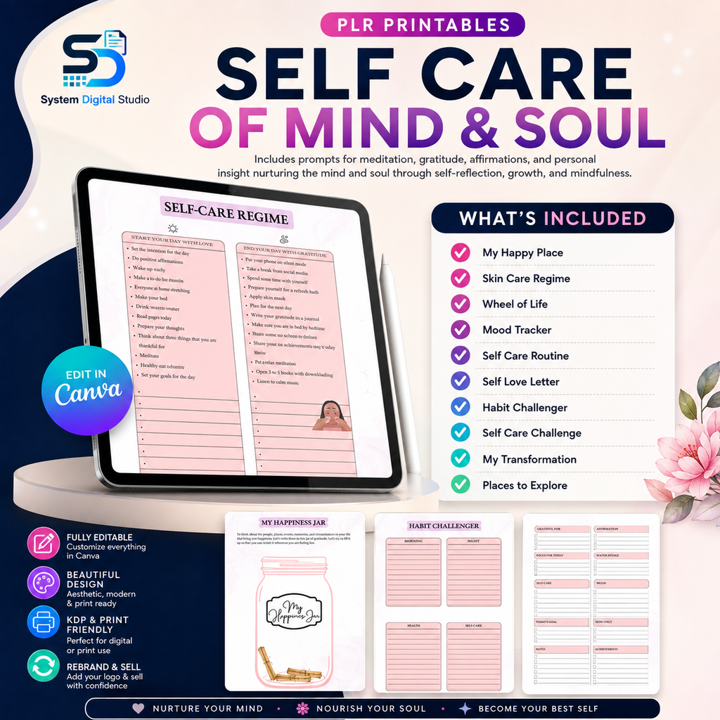 PLR Printable Self Care Planner | Editable Canva Template