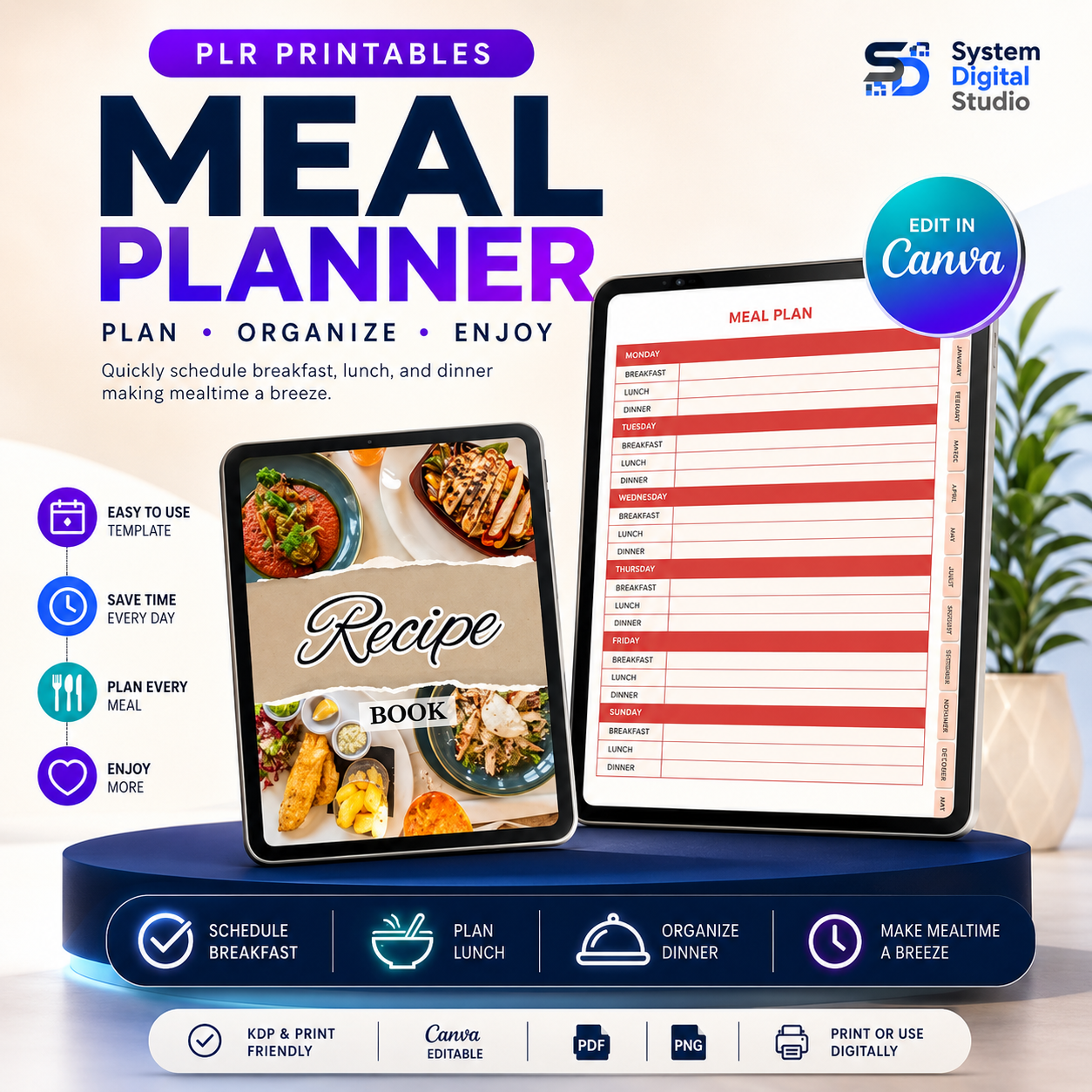 PLR Printable Recipe Journal | 70+ Page Canva Recipe Planner