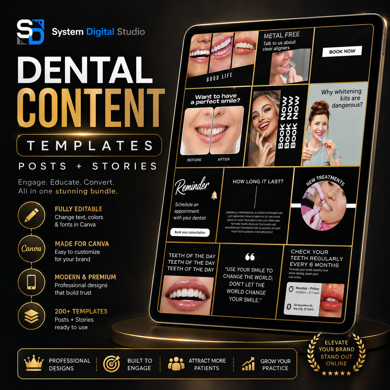 60 Teeth Whitening Instagram Templates | Tooth Gem Canva Templates