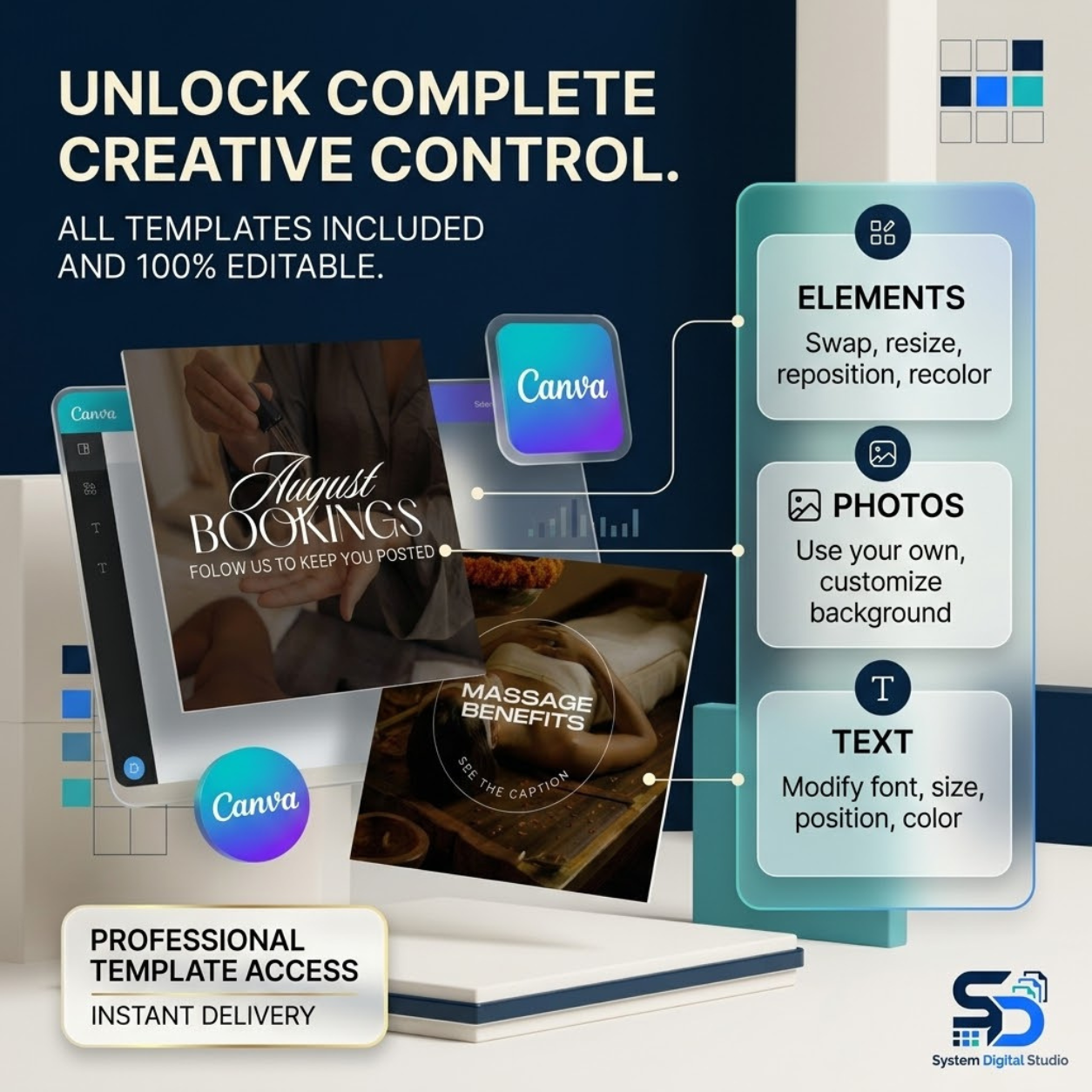 180 Massage Instagram Templates | Massage Therapist Social Media Posts | Spa Instagram Posts