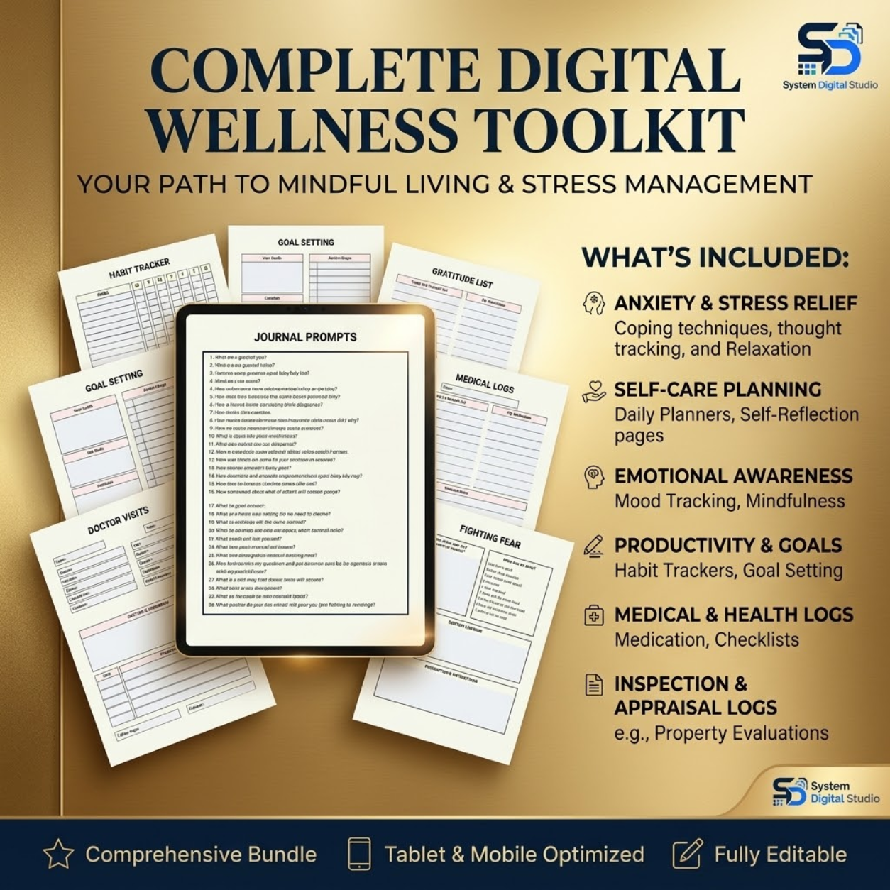 Mental Health Worksheets | Printable Self-Care & Wellness Bundle