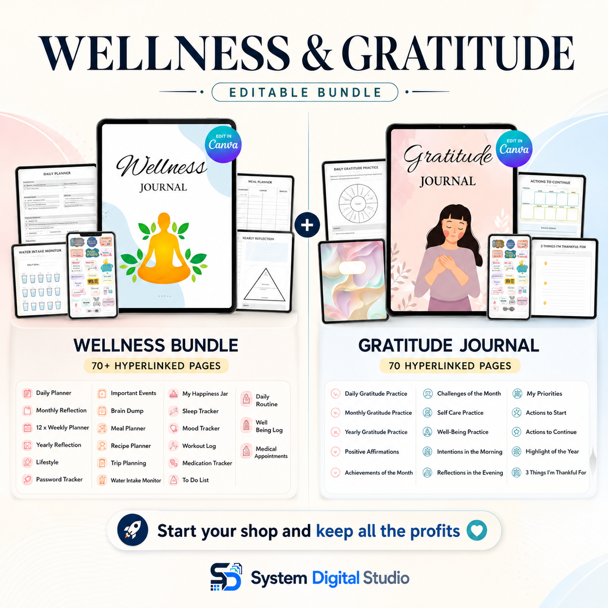 Hyperlinked Digital Planner Bundle with PLR Rights